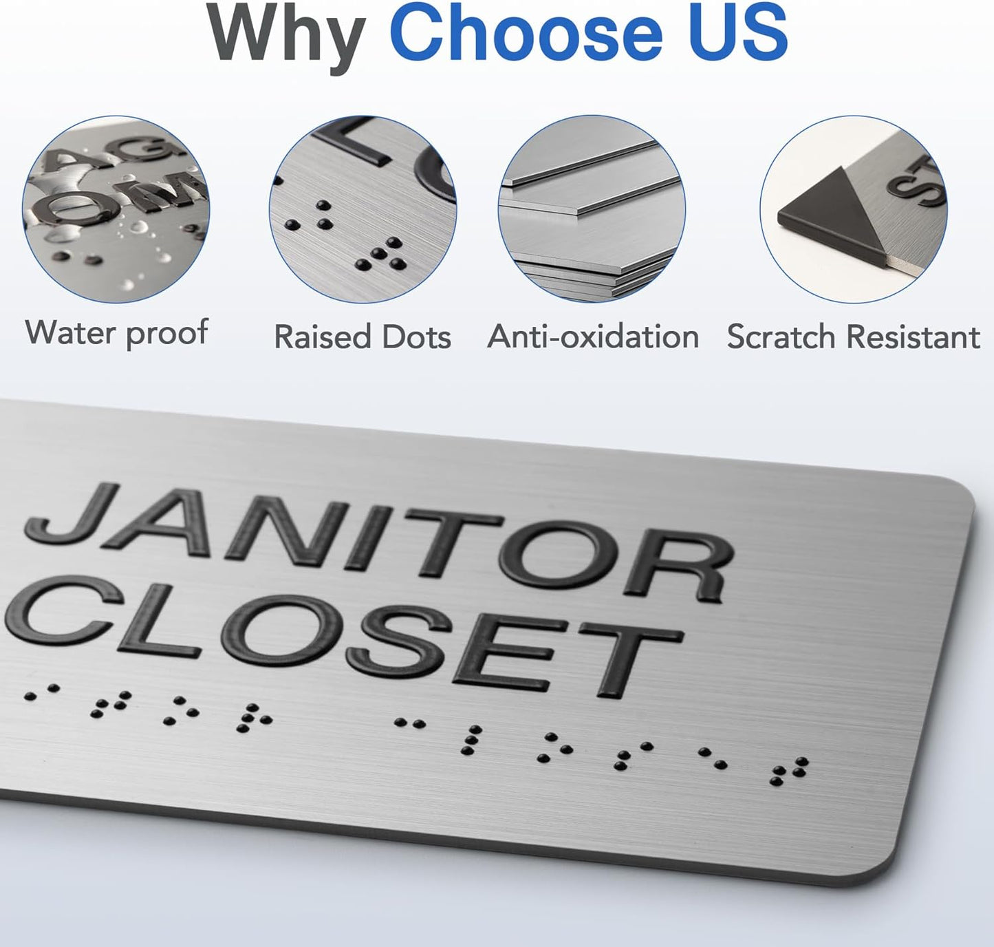 KITCHEN Signs with Raised Text & Grade 2 Braille, Brushed Aluminum/Silver Finish Easy Install with Double-Sided Tape, ADA Compliant Meeting Room Door Sign for Businesses & Offices