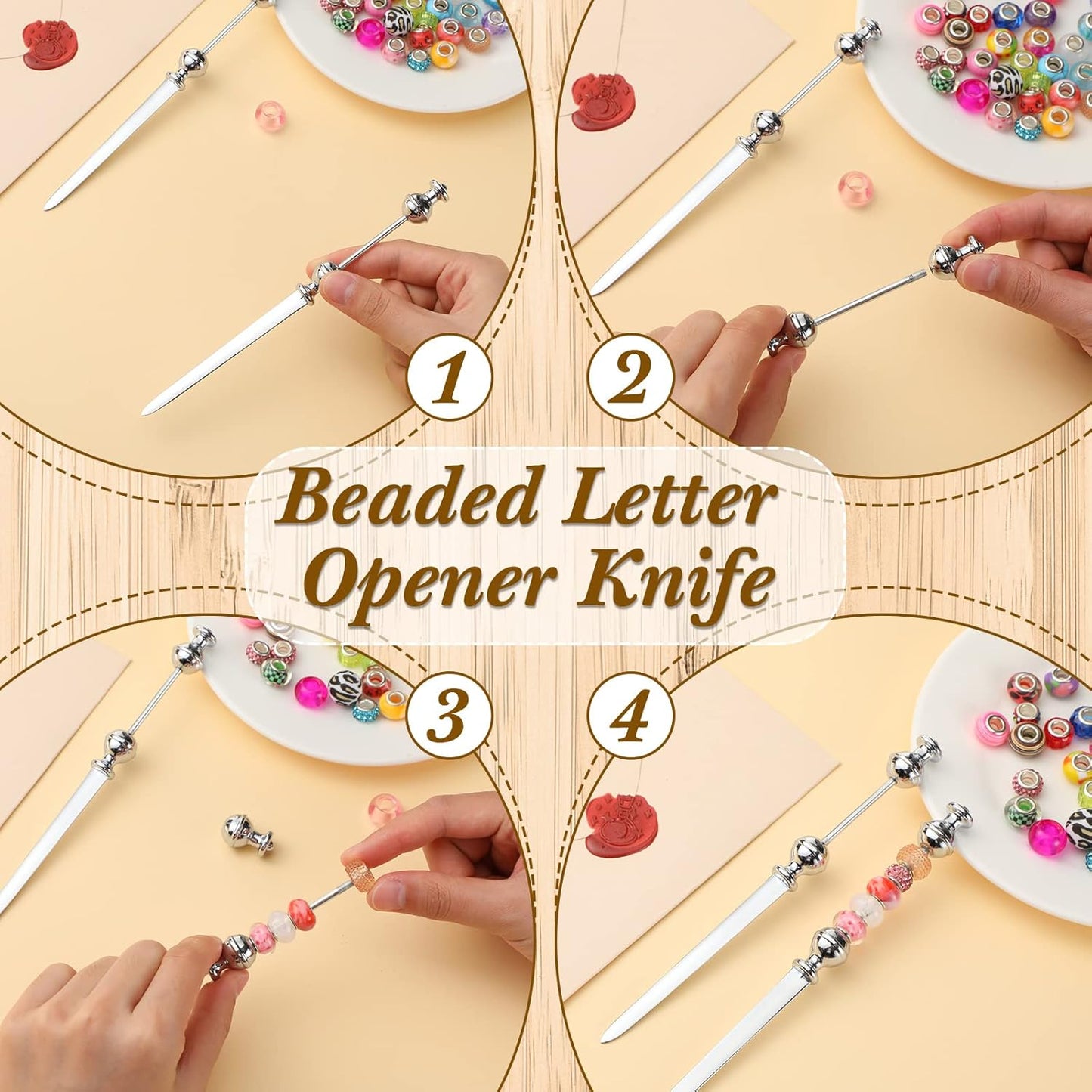 Outus 12 Pieces Beaded Metal Letter Opener Envelope Knife Beadable Letter Opener Stainless Steel Slitter for Gift Office Home DIY Supplies(Silver)