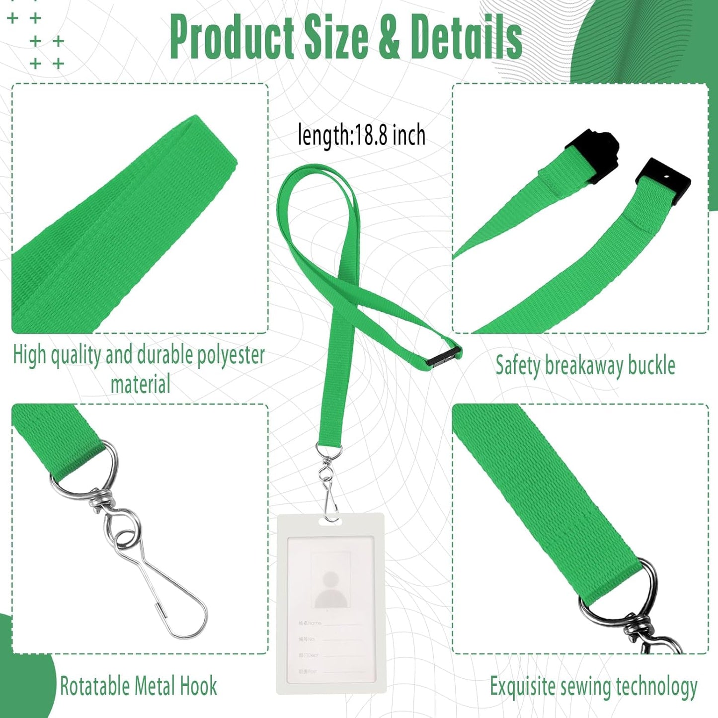 Patelai 60 Pcs Breakaway Lanyards with J Hook Bulk Flat for ID Badges Neck Badge Lanyards Card Nametag Holder Neck Straps (Green)