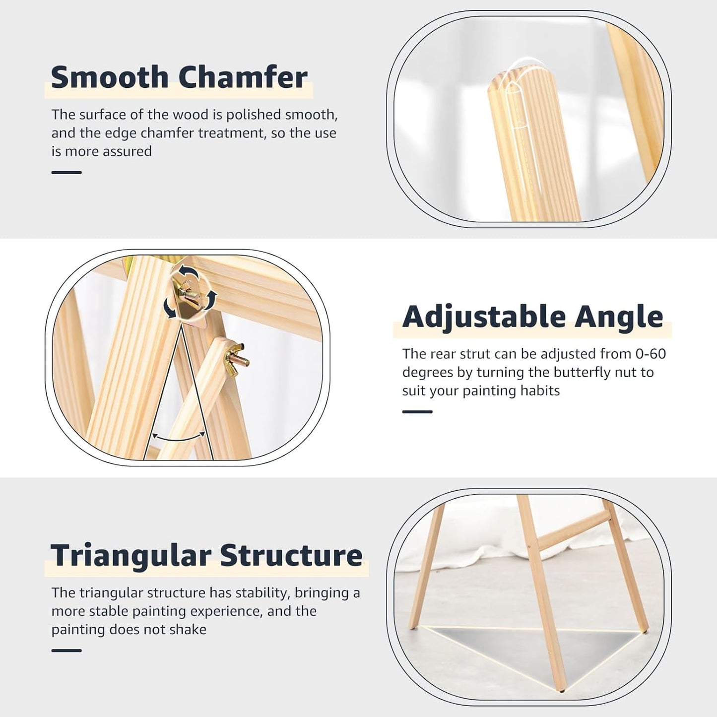 Nian Feng Wooden Easel for Painting, Large Floor Painting Stand for Adjnstable Height and Folding, 59-Inch, for Canvas Wedding Sign Poster, Art Easel for Adults and Teens (Natural)