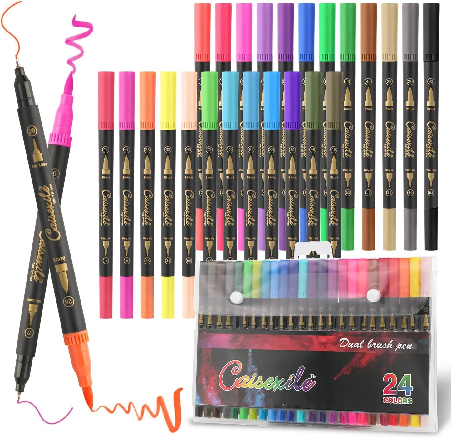24 Colors Duo Tip Pen Art Markers, Artist Fine & Brush Tip Marker Coloring Markers for Adult Coloring Books Journaling Note Taking Lettering Calligraphy Drawing Pens Supplies