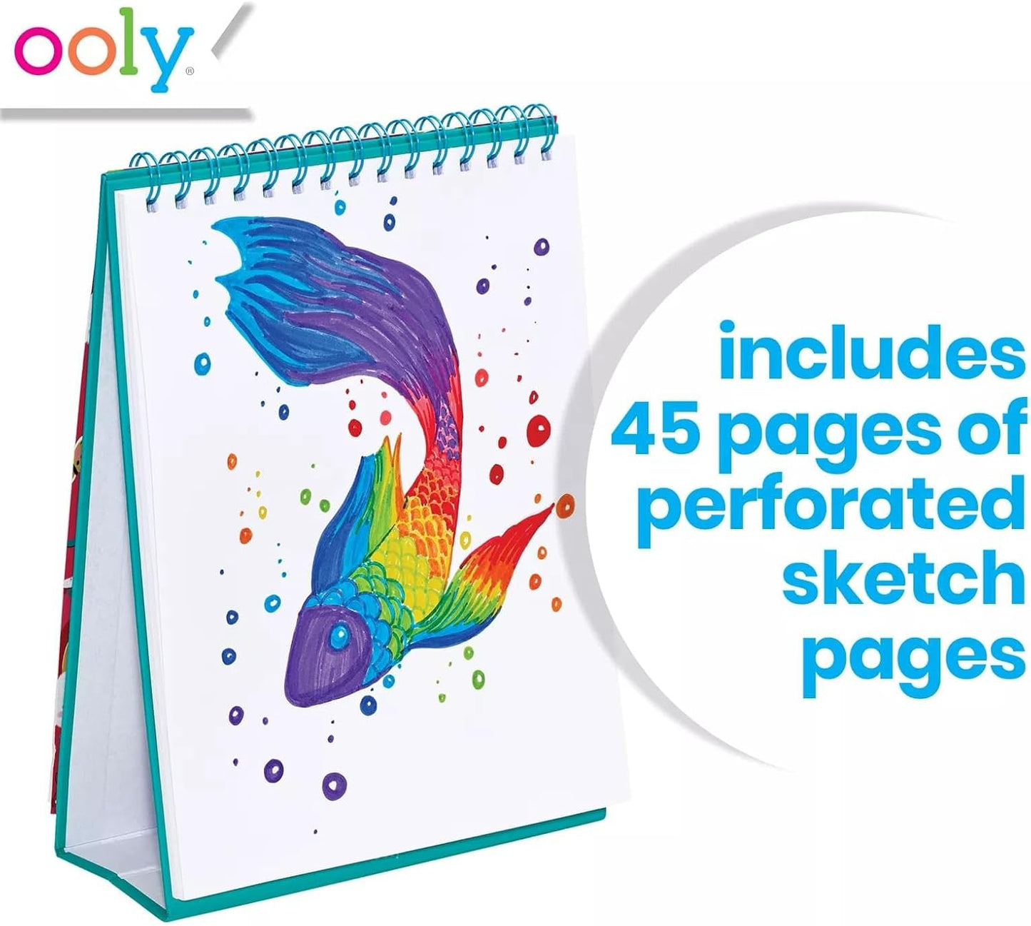 OOLY Sketch and Show Standing Sketchbook with 45 Large 10.5 x 8 Perforated Pages, 120 GSM/ 32lb Perfect for Markers, Colored Pencils and More, Back to School Supplies - Sugar Joy