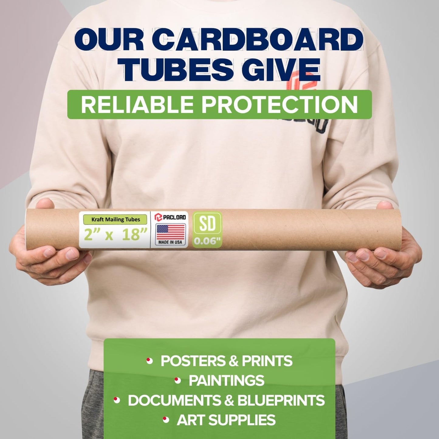 2" x 18" Reinforced Kraft Paper Mailing Tube, Pack of 6 Tubes with 12 Caps – Secure USPS Approved Poster Tube – Cardboard Tube for Shipping and Storing Posters, Prints, Artwork, or Documents
