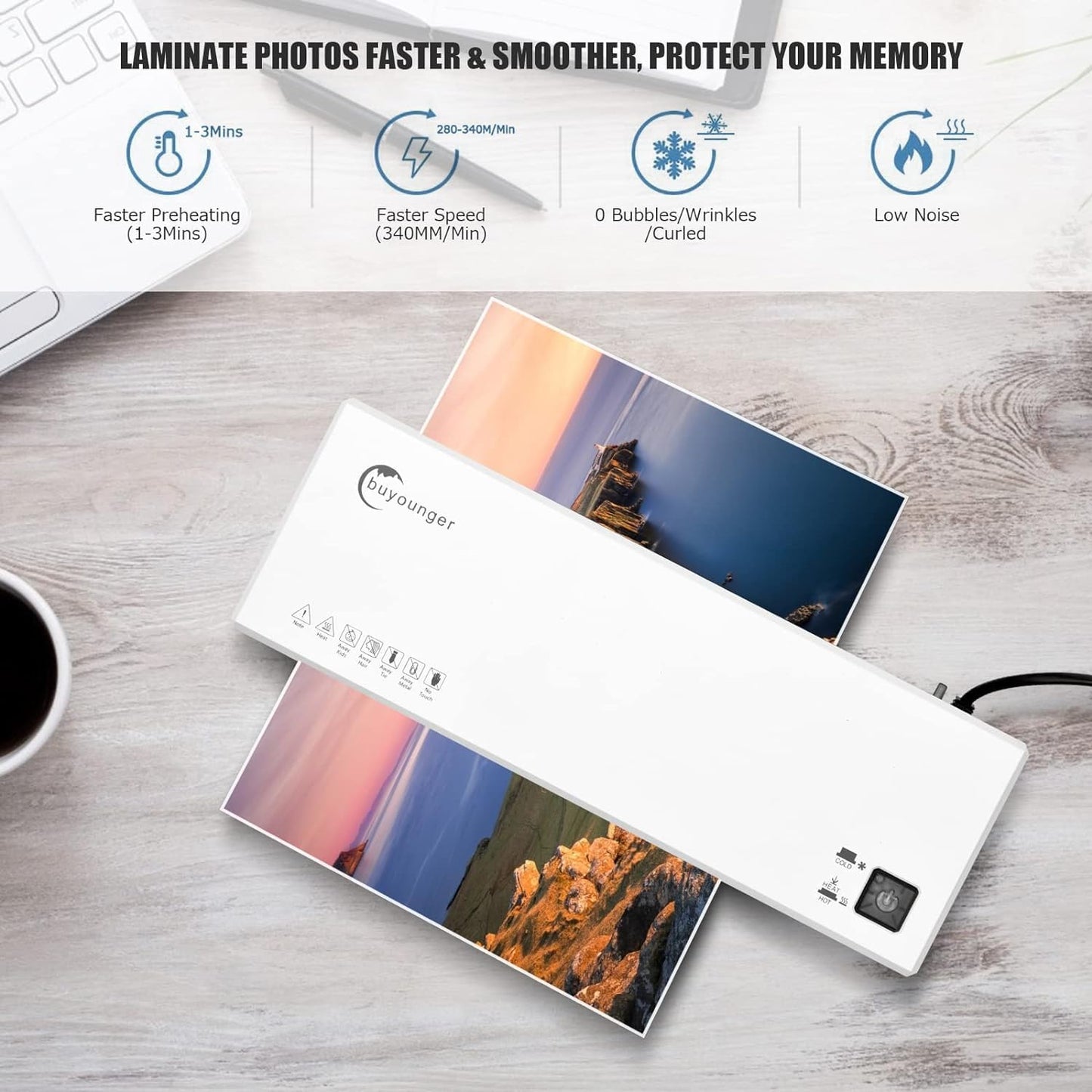 Laminator Machine with 40 Laminating Sheets, A4 Laminator Thermal and Cold with Paper Trimmer & Corner Rounder, 9-Inch Laminating Machine for Home School Office