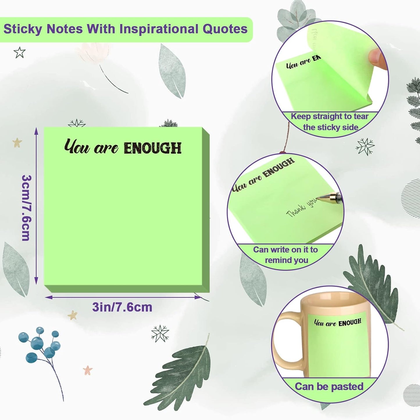 Zonon 12 Pieces Inspirational Sticky Notes 3 x 3 Inch Motivational Fun Notepads Positive Gifts for Teacher Nurse Coworkers Work Studying Supplies(Bright Style)