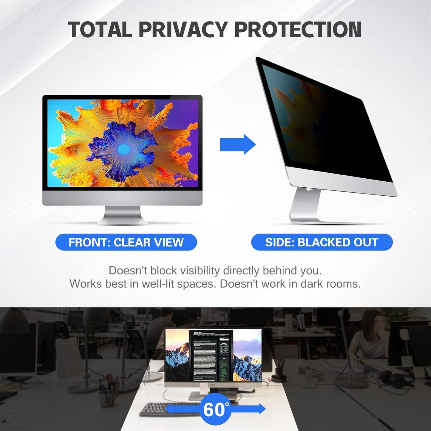 19" Computer Privacy Screen Filter for 16:10 Widescreen Monitors - Premium Anti-Glare Computer Screen Cover: Anti-Glare - Anti-Scratch - UV & Blue Light Protection