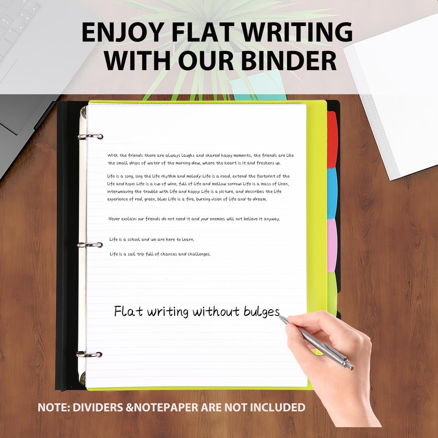 Telescoping 3 Ring Binder-4PCS, Flexible Binder with Customized Front Cover+Clear Catalog Pocket+3 Round Rings, Flat Writing Binder, 4 Bright Colors