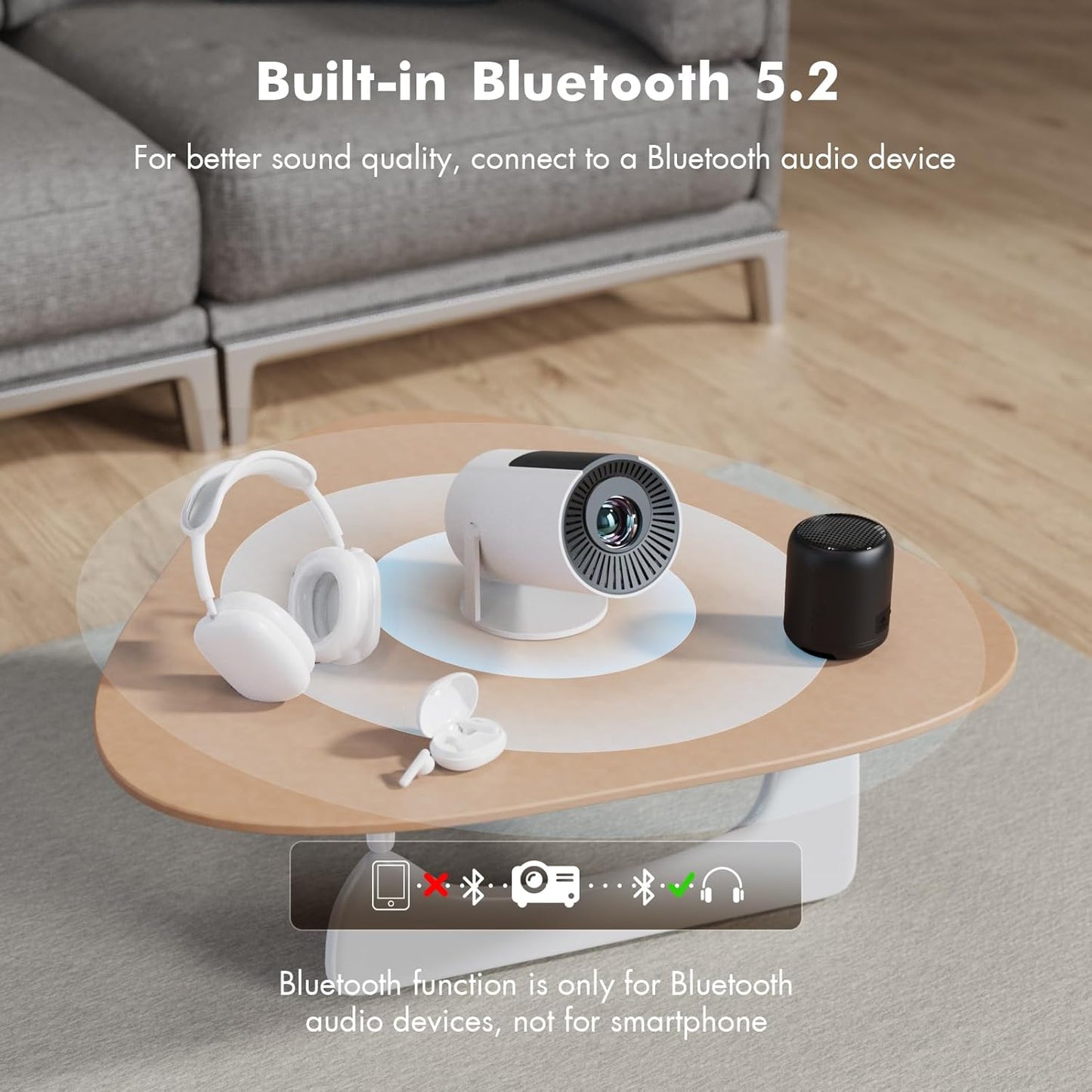 [Netflix Officially Licensed] Tecaki Mini Projector, Portable Smart Projector with WiFi and Bluetooth, 180° Rotatable Stand, Auto Keystone & Electric Focus, 4K Supported