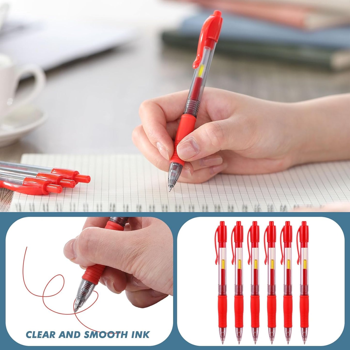 Jetec 500 Pcs Premium Gel Roller Pens Bulk, Fine Point 0.7 mm, Retractable Gel Ink Roller Ball Pens for Writing Journaling Taking Notes Office (Red)