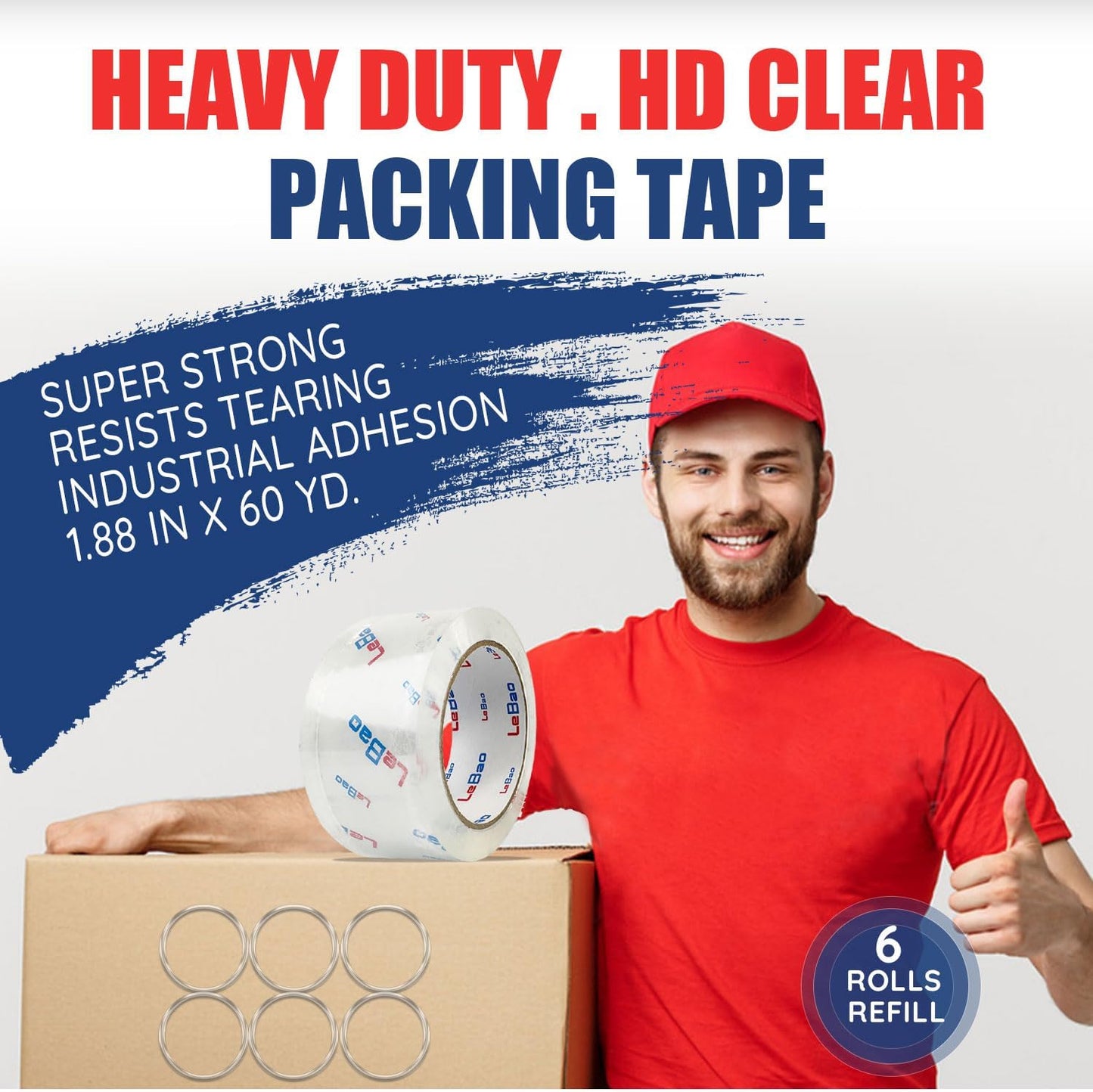 Heavy Duty Packing Tape for Moving Boxes - 1.88" x 360Yds (6 Rolls) Clear Moving Tape for Boxes, Secure Sealing for Cardboard, Bubble Wrap, Shipping Supplies (6, Packing Tape Refill)