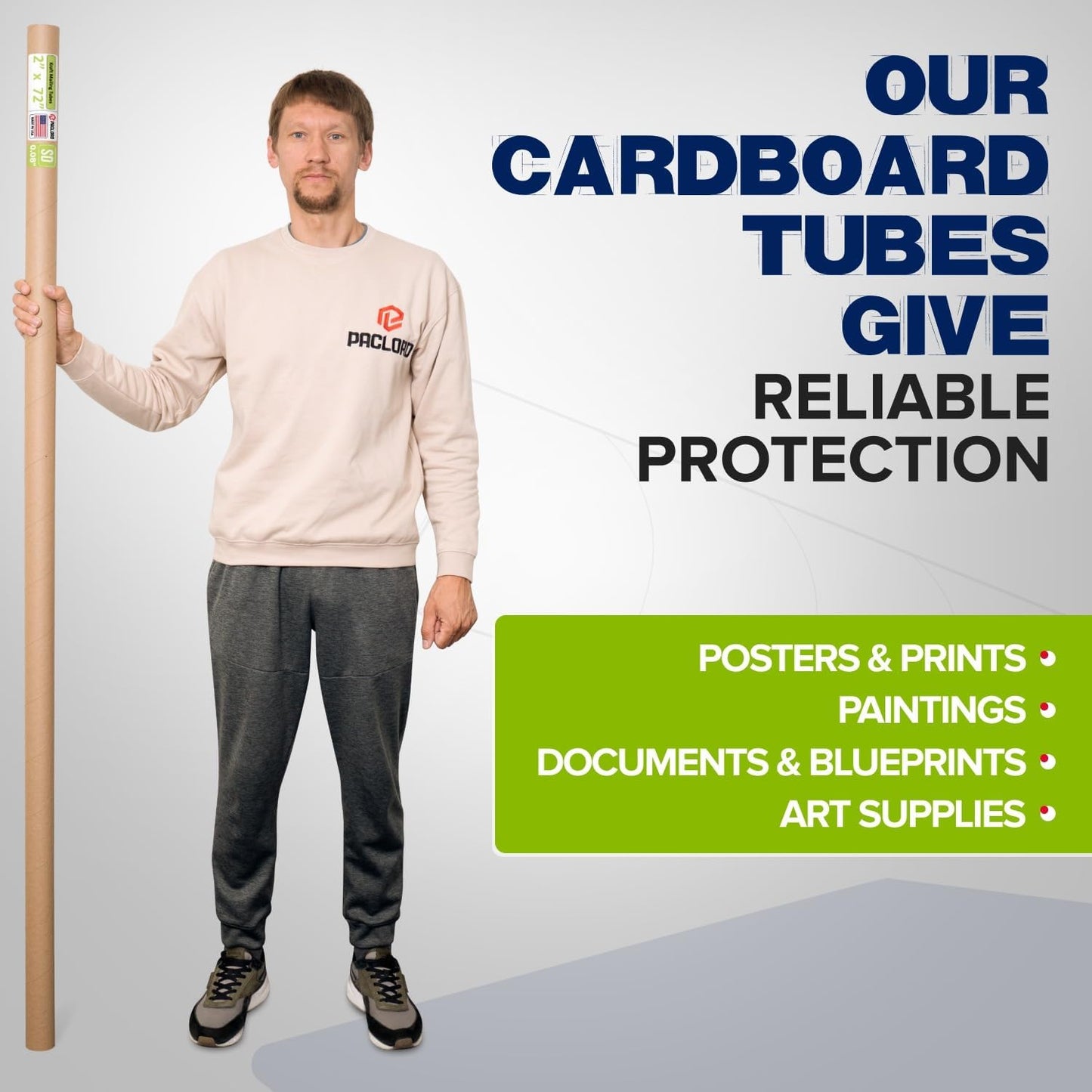 2" x 72" Reinforced Kraft Paper Mailing Tube, Pack of 1 Tube with 2 Caps – Secure USPS Approved Poster Tube – Cardboard Tube for Shipping and Storing of Posters, Prints, Artwork, or Documents