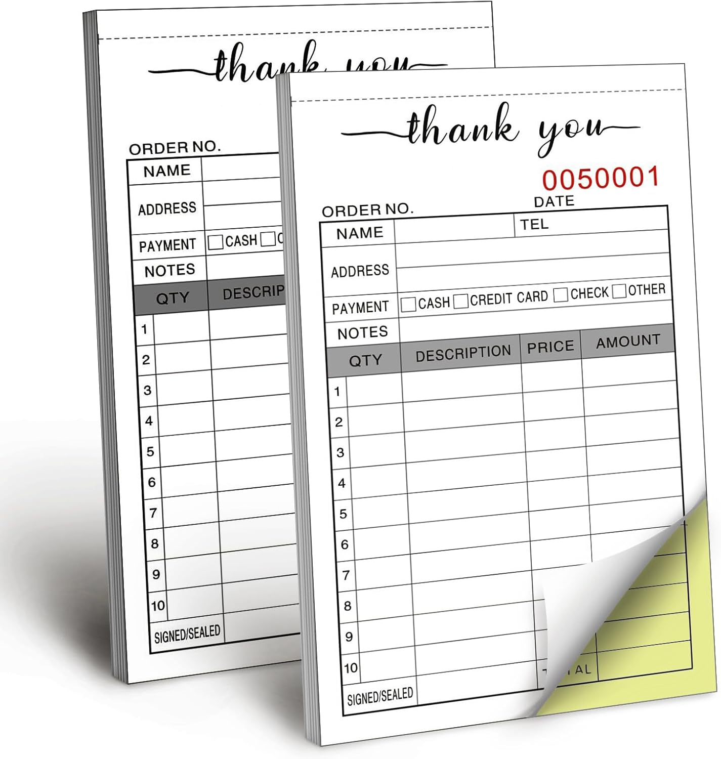 12 Pack Thank You Receipt Book, 3.4x5.5" Handheld 2-Part Carbonless Sales Invoice Book, Invoice Pad with Cardboard for Small Boutique Business, (50 Sets)