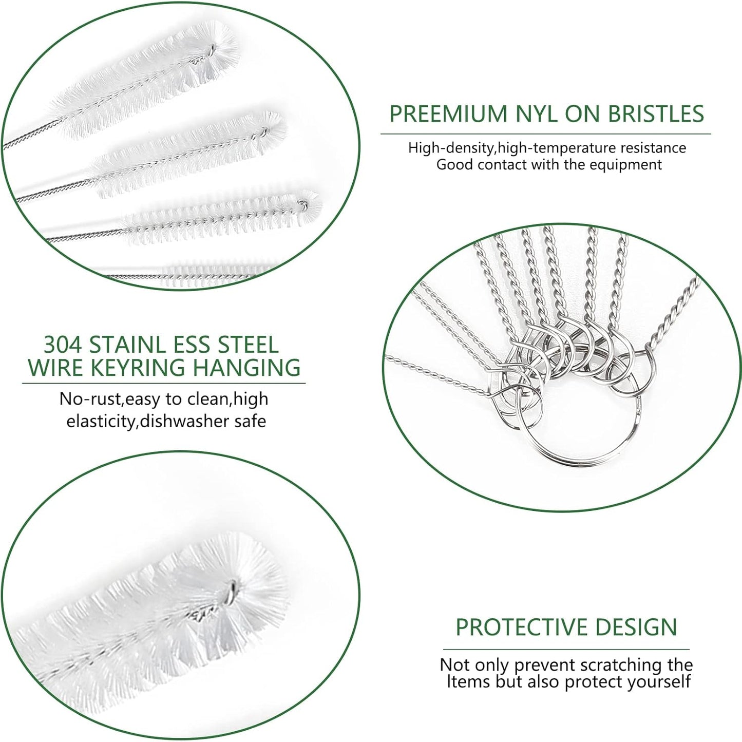 CiaraQ Bottle Cleaning Brushes, 8 Inch Nylon Tube Brush Set, Cleaner for Narrow Neck Bottles Cups with Hook, Set of 13pcs, White