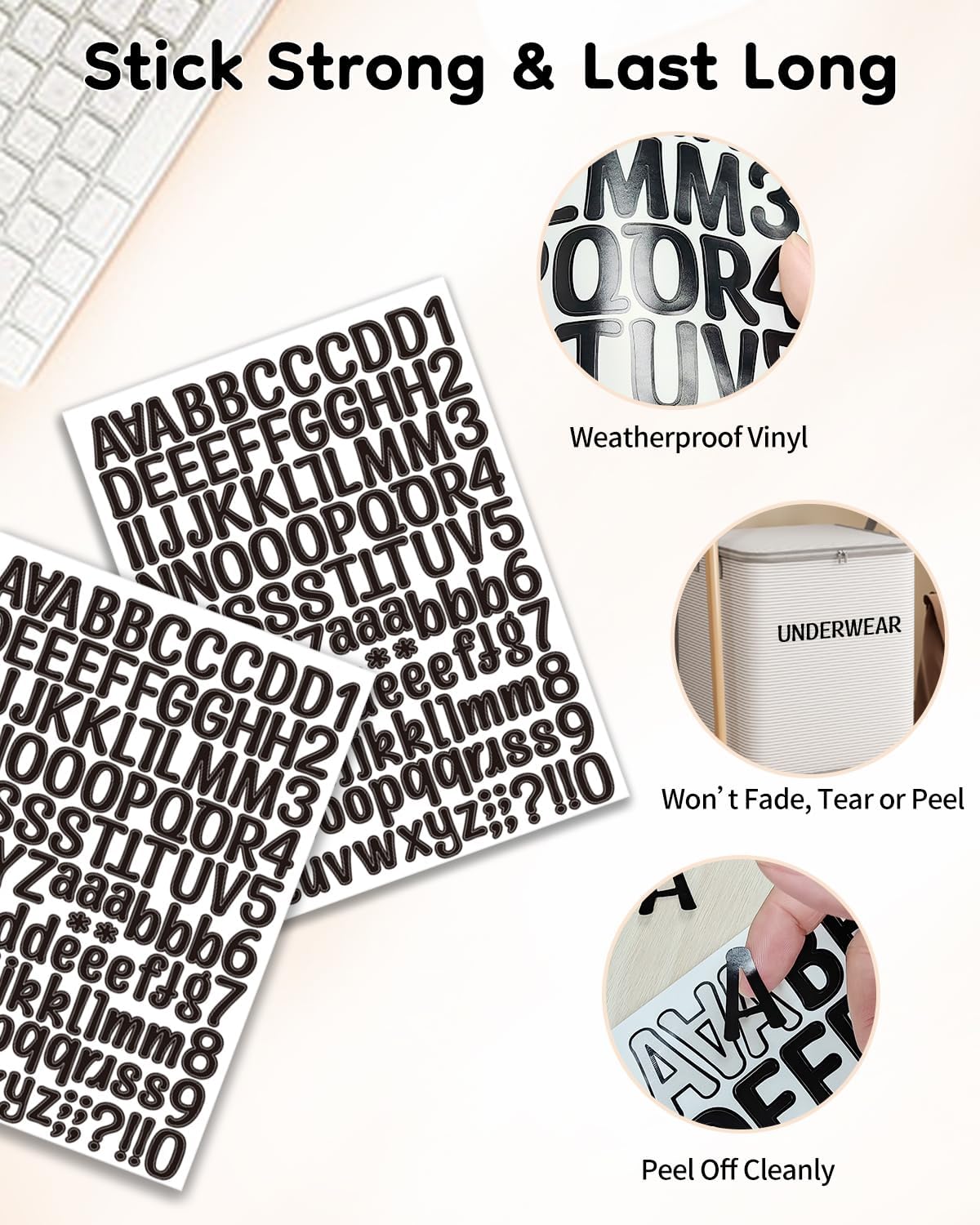 Uniclife 10 Sheets Letter Stickers, 1260 Pcs Scrapbook Stickers, 1 Inch Vinyl Number Alphabet Sticker, Self-Adhesive Stick on Letters for Mailbox Bottles Crafts Posters Decor, Black