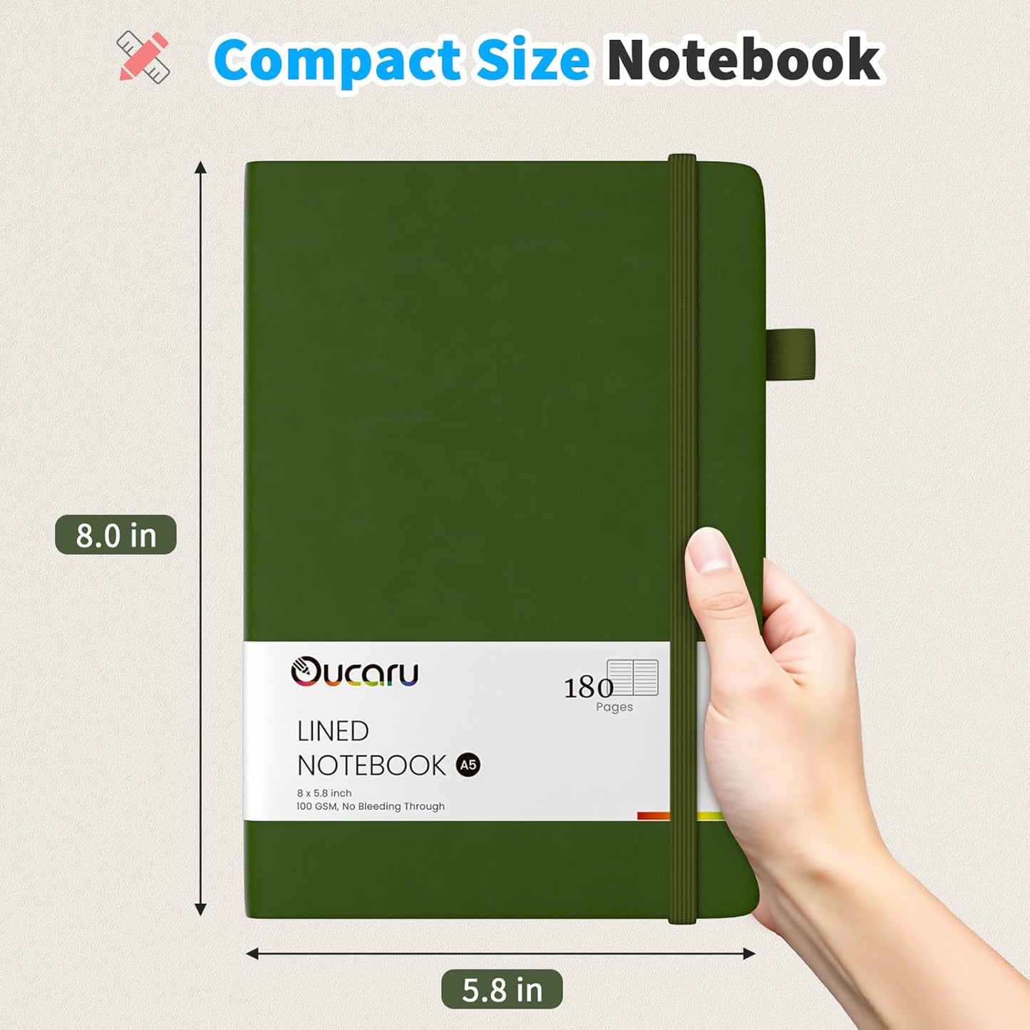 Oucaru Lined Journal Notebook, 8 Pack, 180 Pages, A5 Journals for Writing, 100 GSM Thick Paper, Small Notebooks Daily Journal for Women Men Work, Business, School, Travel Supplies