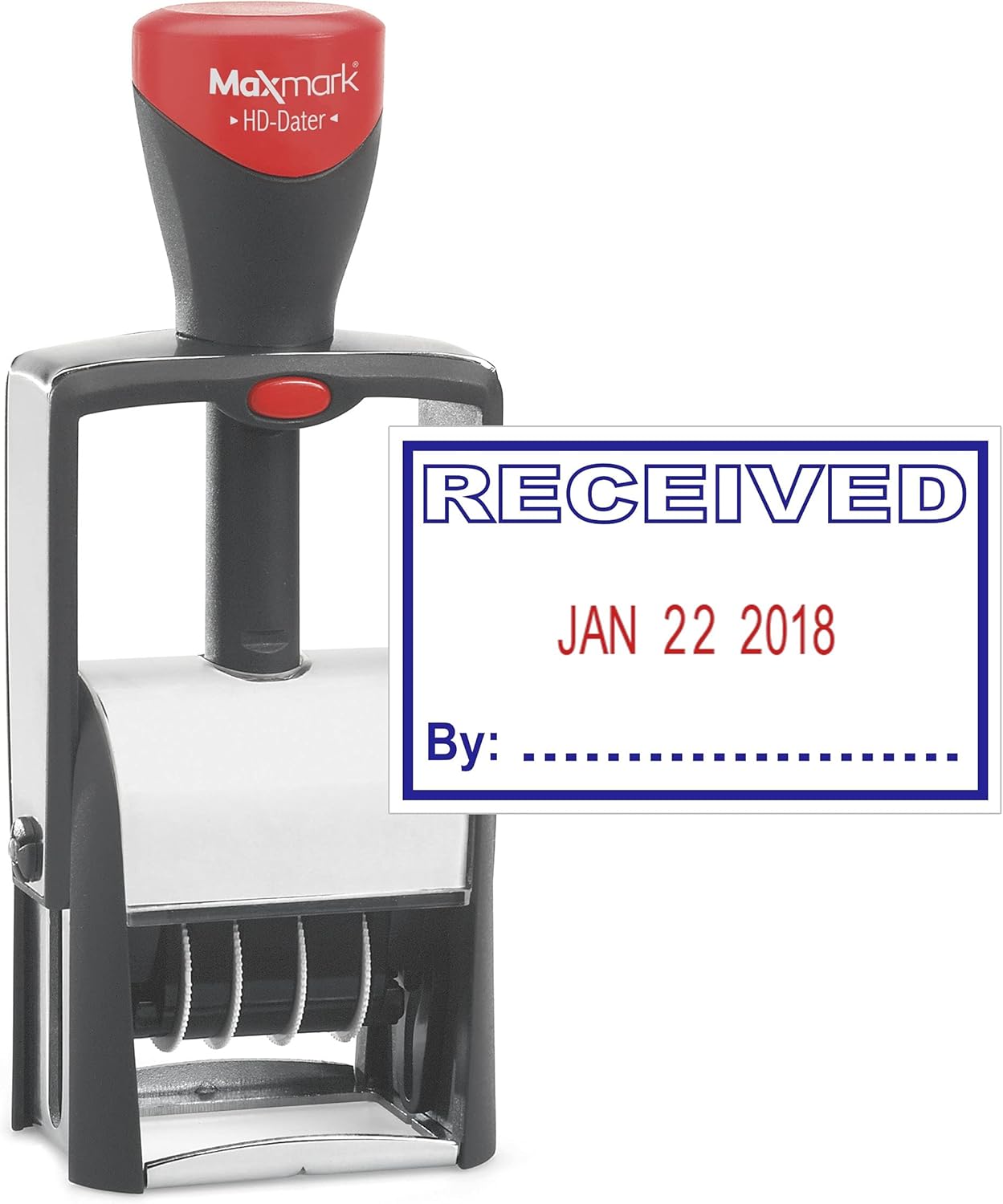 MaxMark Heavy Duty Self Inking Date Stamp with Phrase Received - 2 Color Blue/Red Ink