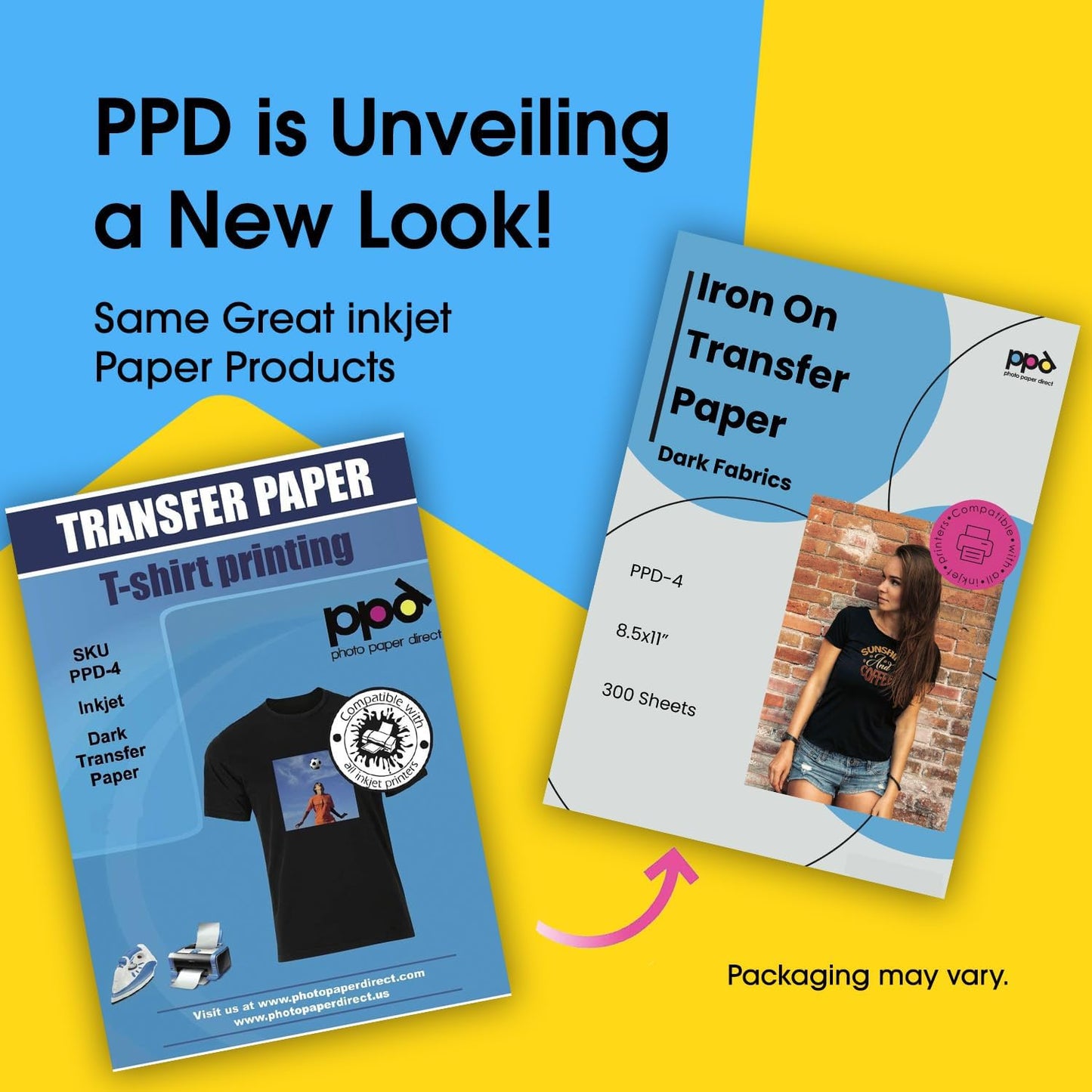 PPD 300 Sheets 8.5x11" - Inkjet Iron-on Heat Transfer Paper for Black & Dark Fabric and T-Shirts - Premium - PPD-4-300