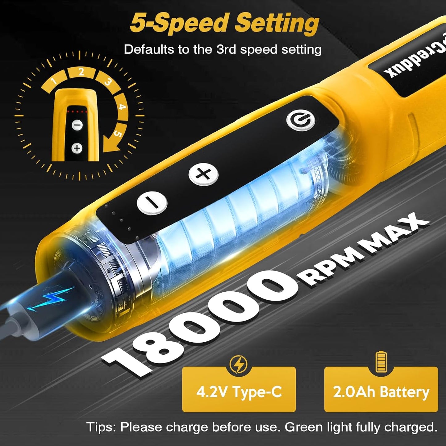 Cordless Rotary Tool,5 Speed Rotary Tool Kit With 71 Accessories,USB Charging,Multi-Purpose 4.2v Power Rotary Tools Easy Accessory Changes - Sanding, Polishing, Engraving and Cutting Yellow