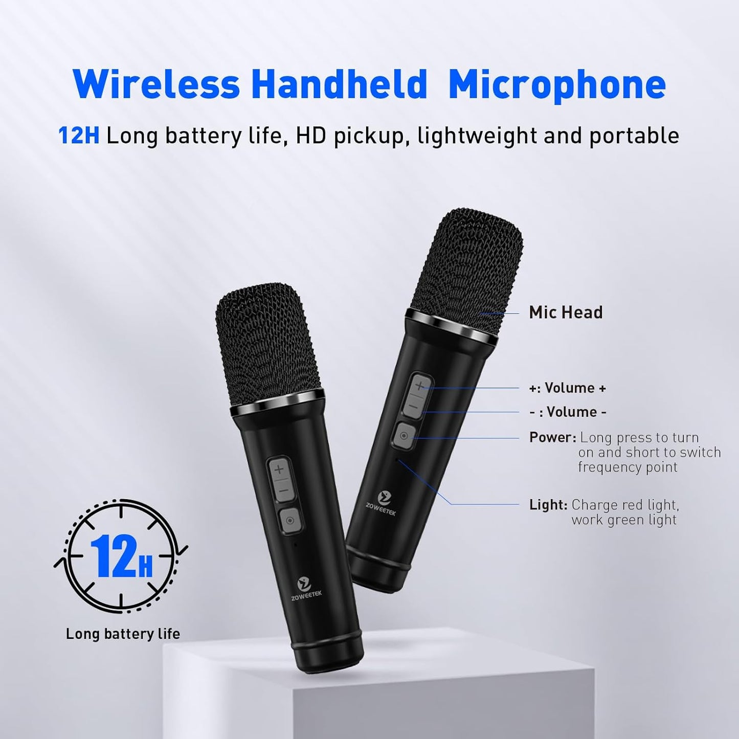 ZOWEETEK Powerful Voice Amplifier with 2 Wireless Microphones Handheld, Portable Speaker with Microphone, Karaoke Machine,Buletooth Speaker PA System,Portable Megaphone,Support TF Card,USB,Guitar,Aux