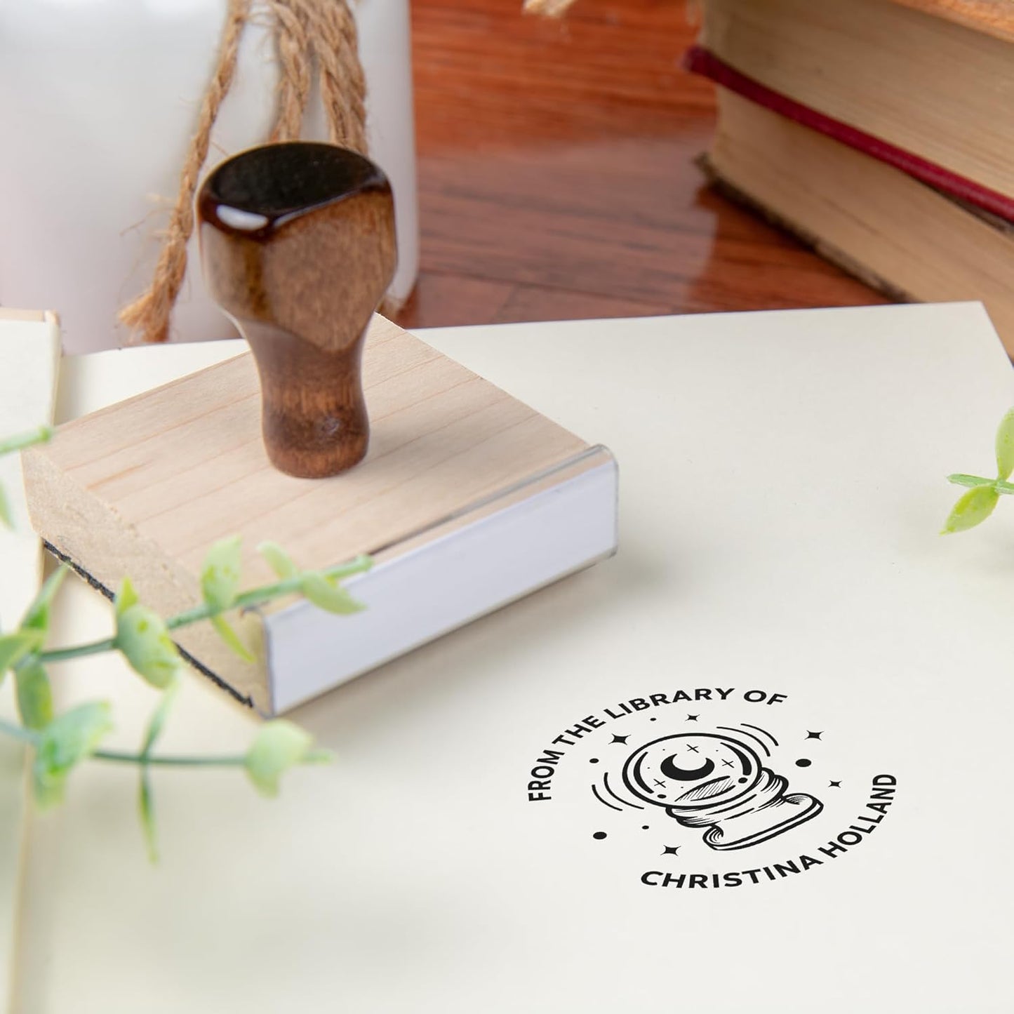 from The Library of Embossers & Stamps for Fantasy Book Readers | Custom Embosser | Custom Stamp | Ex Libris | Elevate Your Fantasy Collection of Stories and Novels (Design 3, Wood Hand Stamp)