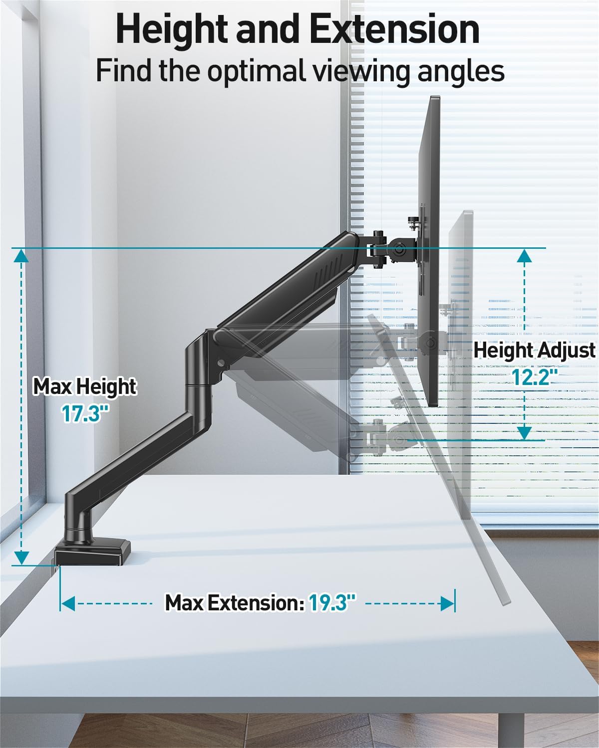 Single Monitor Arm Desk Mount Fits 13 to 32 inch Computer Screens, Holds 4.4 to 22lbs Display VESA Mount, Adjustable Monitor Stand with Clamp/Grommet Mounting Base, 75/100mm Bracket, Black, Freelift