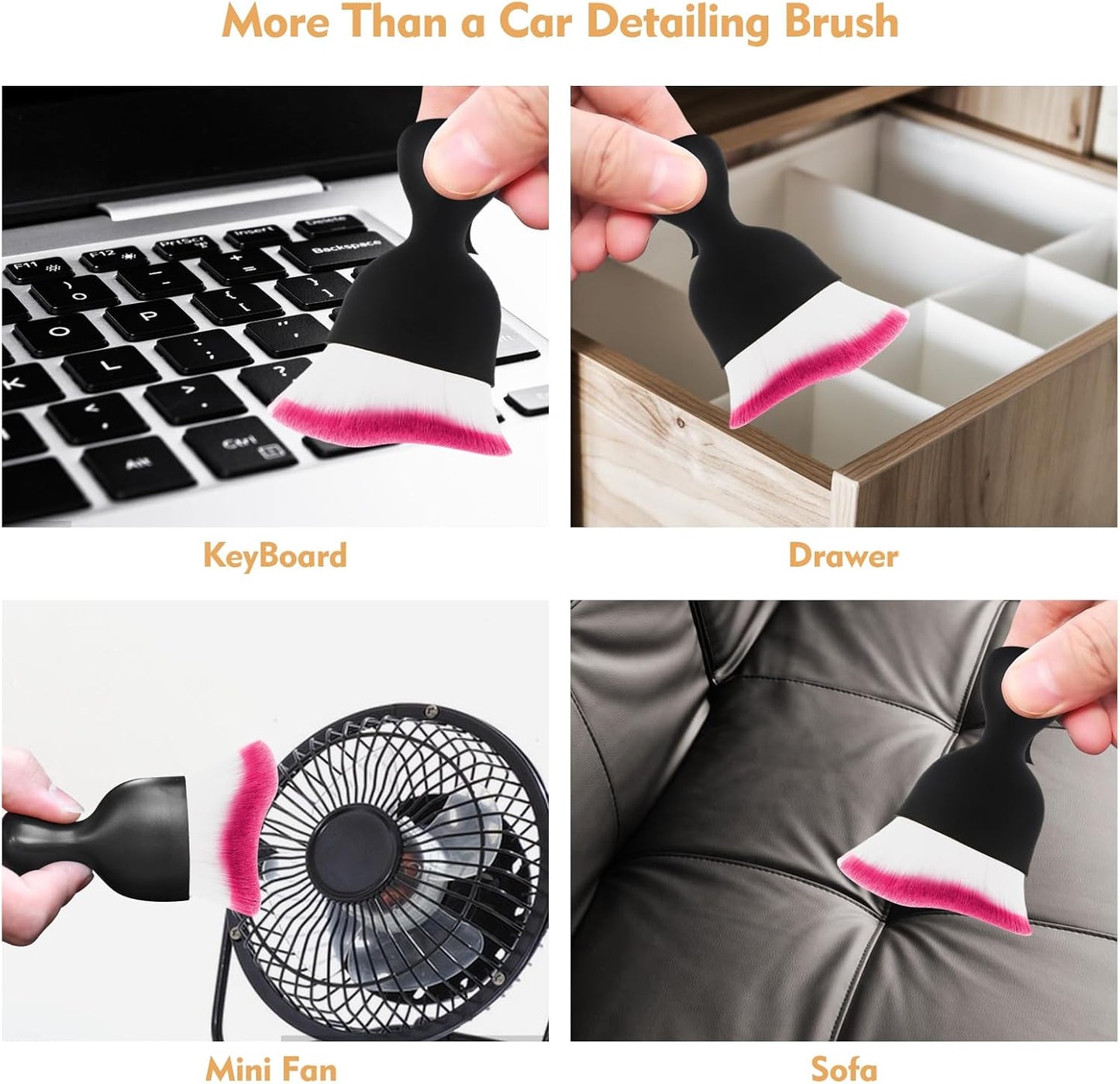 Car Interior Cleaning Brush Car Duster Interior with Ultra Soft Bristles Auto Detailing Brushes Dusting Car Accessories for Dashboard, AC Vents, Leather, Scratch-Free (2Pack_Red)