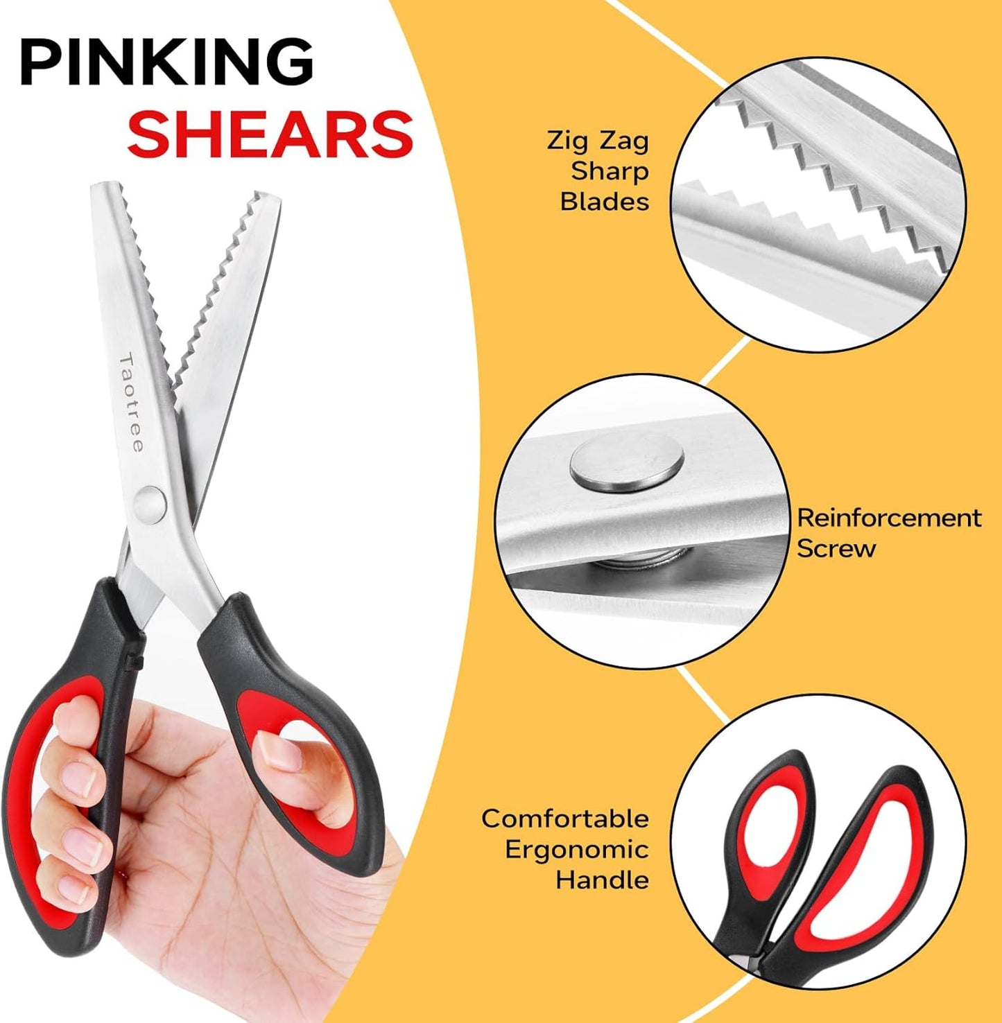 Pinking Shears for Fabric Cutting, Taotree 9.5" Sewing Scissors, Zig Zag Craft Scissors Decorative Edge, Fabric Sewing Supplies, Professional Handheld Dressmaking Arts Crafting Scrapbooking Supplies