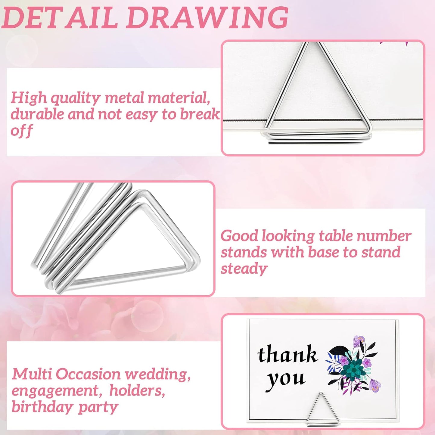 Eersida 60 Pieces Table Number Holder Place Samll Triangle Shape Name Numbers Table Photo Picture Holder Stand Clip for Wedding Baby Shower Party, Suitable for Small Card(Silver)