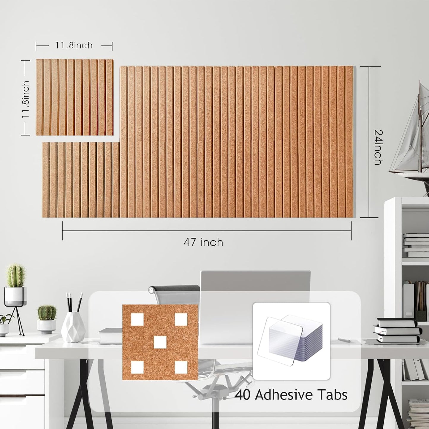 Large Cork Board for Office, 8 Pack Felt Wall Tiles with Slat Wall Paneling and Safe Removable Adhesive Tabs, Felt Bulletin Board Pin Board Cork Boards for Walls - Copper