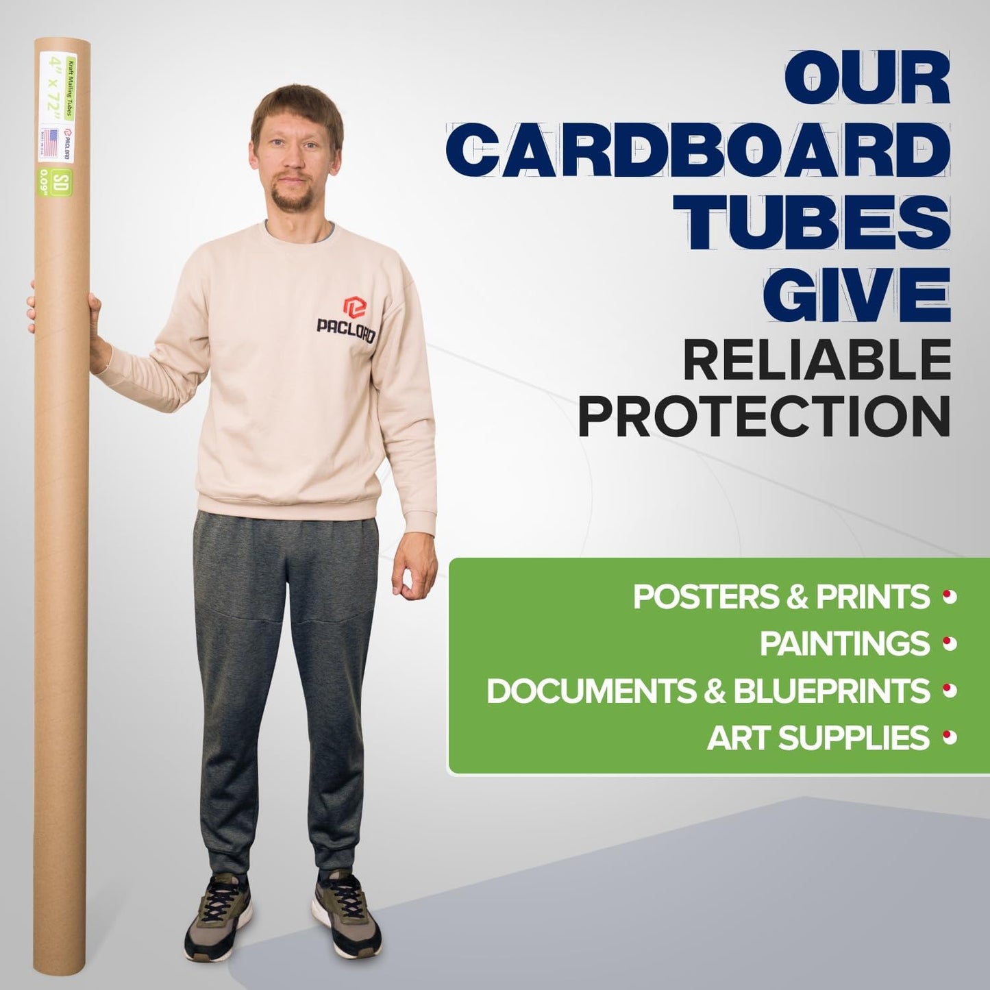 4" x 72" Reinforced Kraft Paper Mailing Tube, Pack of 6 Tubes with 12 Caps – Secure USPS Approved Poster Tube – Cardboard Tube for Shipping and Storing Posters, Prints, Artwork, or Documents