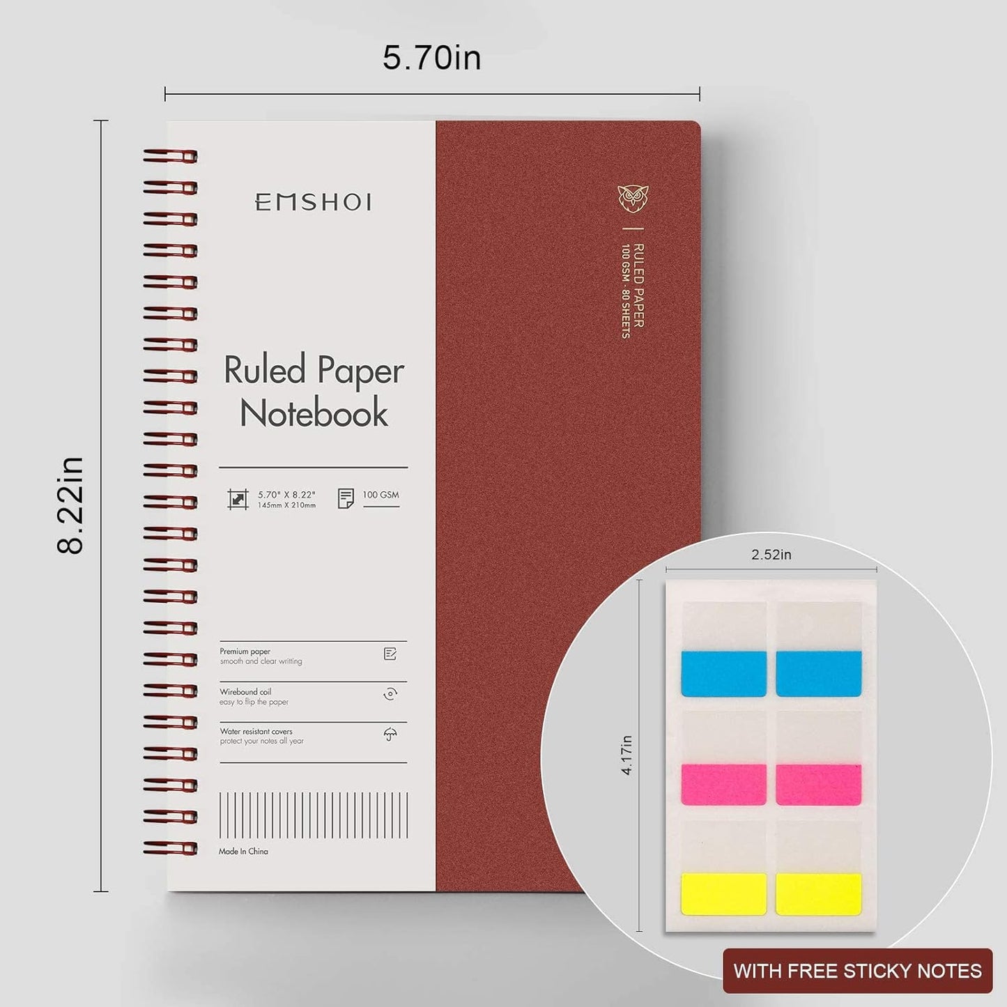 EMSHOI Lined Journal Spiral Notebook 5.7" x 8.22" - 4 Pack 640 Pages 100gsm Thick Paper, A5 Small Notebooks College Ruled, Plastic Hardcover Journals for Writing Women Men Work School Supplies