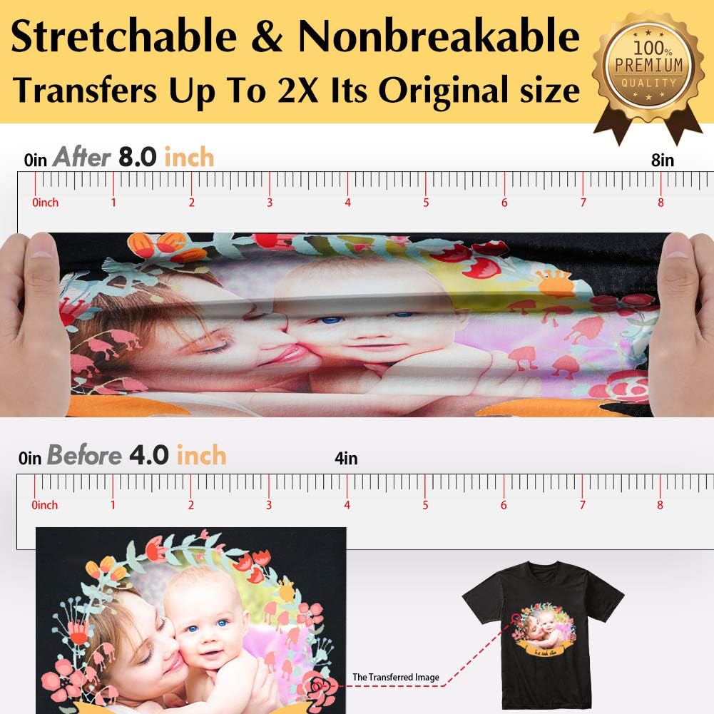 TransOurDream Tru-Iron on Heat Transfer Paper for Dark Fabric (100 Sheets, 8.5x11") T Shirt Transfers Paper for Inkjet Printer Printable Heat Transfer Vinyl for T-Shirts (TRANS-D1-100)
