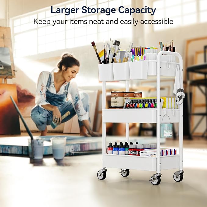 YASONIC Metal 3 Tier Rolling Cart - Image 4