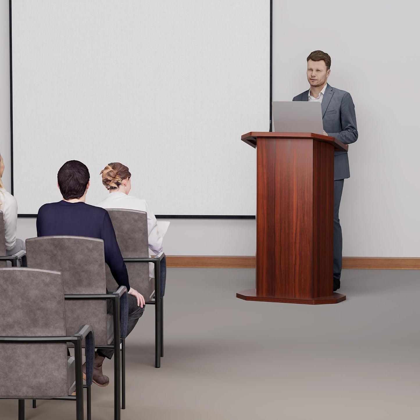 Wood Podium,Compact Podium Stand,15MM Particle Board,Pulpit with Storage,Mic Stand Space,Easy Installation Wooden Lectern for Restaurants,Churches,Seminars and Schools