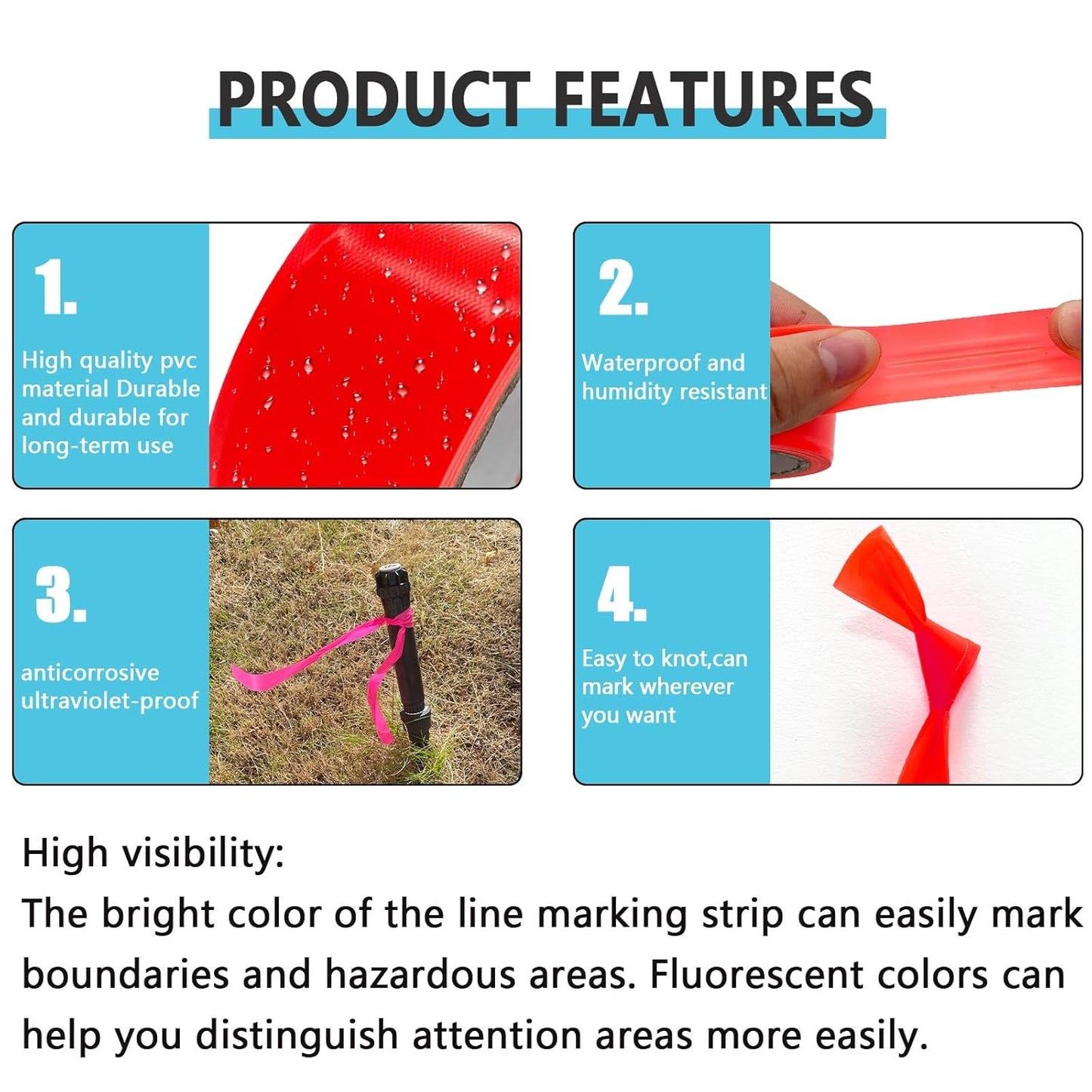 6 Pack Blue Flagging Tape, Non-Adhesive Plastic Ribbon Neon Marking Roll, 1"*600ft, Marking Tape for Tree Marking, Hunting, Boundaries and Hazardous Areas,Trail Marking