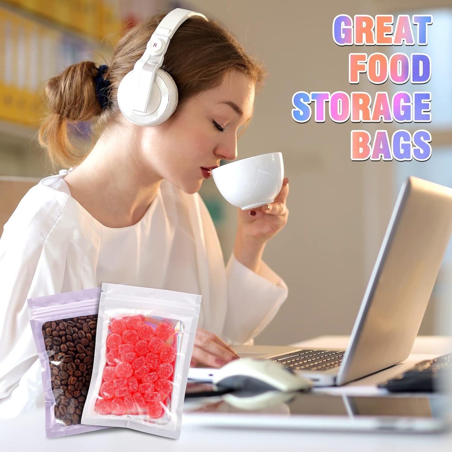 Smell Proof Bags, 100 PCS Mylar, Holographic, Resealable, Food Storage, Sample, Freshie Bags (3x5 Inch)
