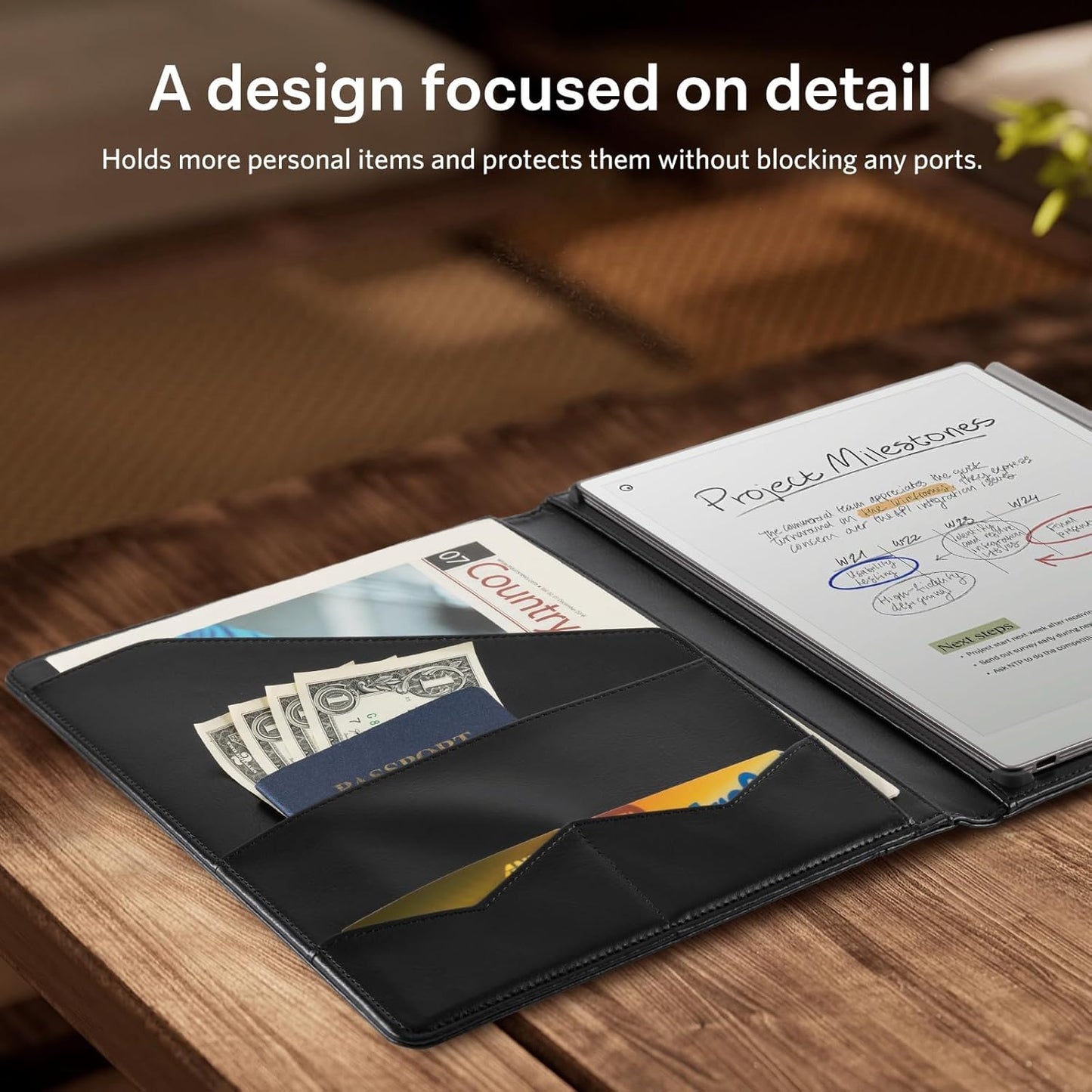 CoBak Premium PU Leather Case for Remarkable Paper Pro 11.8" (2024) – Slim Magnetic Back Cover with Auto Sleep/Wake, Folder Design, Magnetic Pen Holder Strap, Black Leather