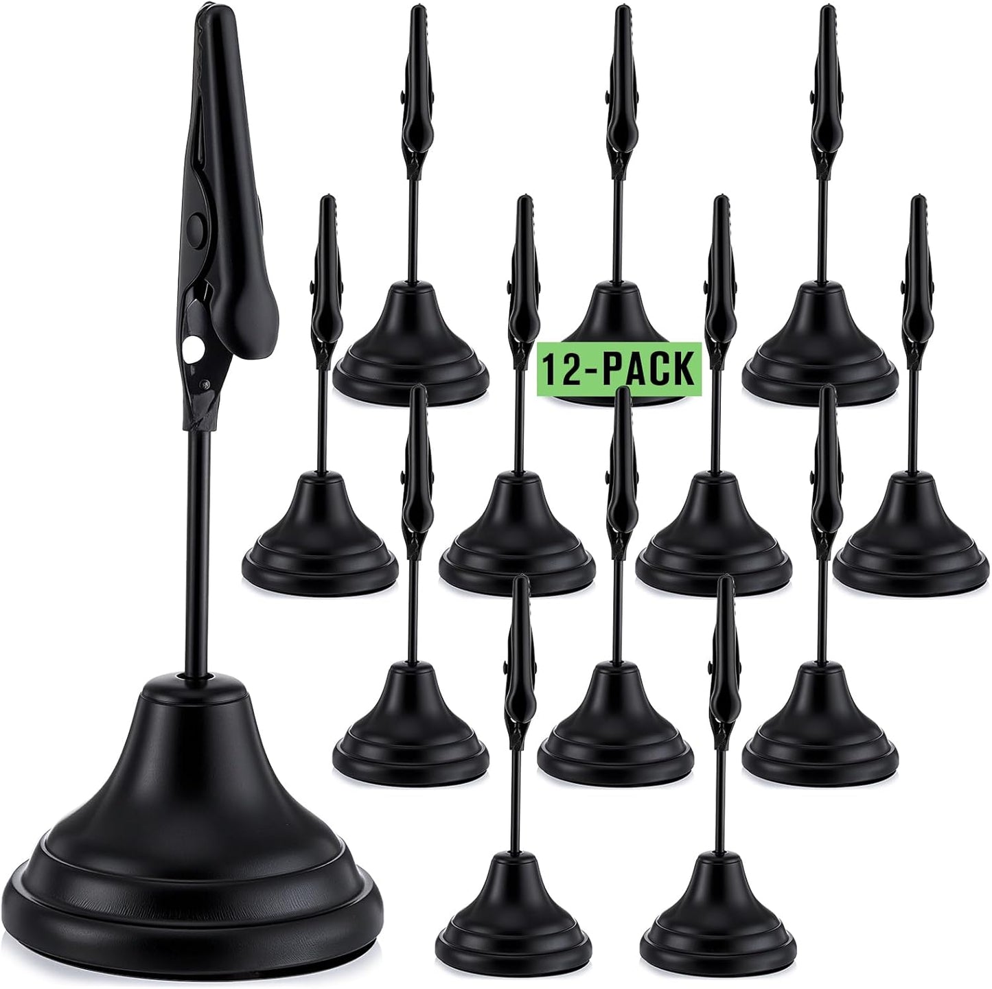 12 Pcs Table Number Holders 3 Inch Place Card Holder with Alligator Clip Metal Table Card Holders Table Number Stands Table Sign Holders for Photos, Food Signs, Birthdays, Weddings (Black)