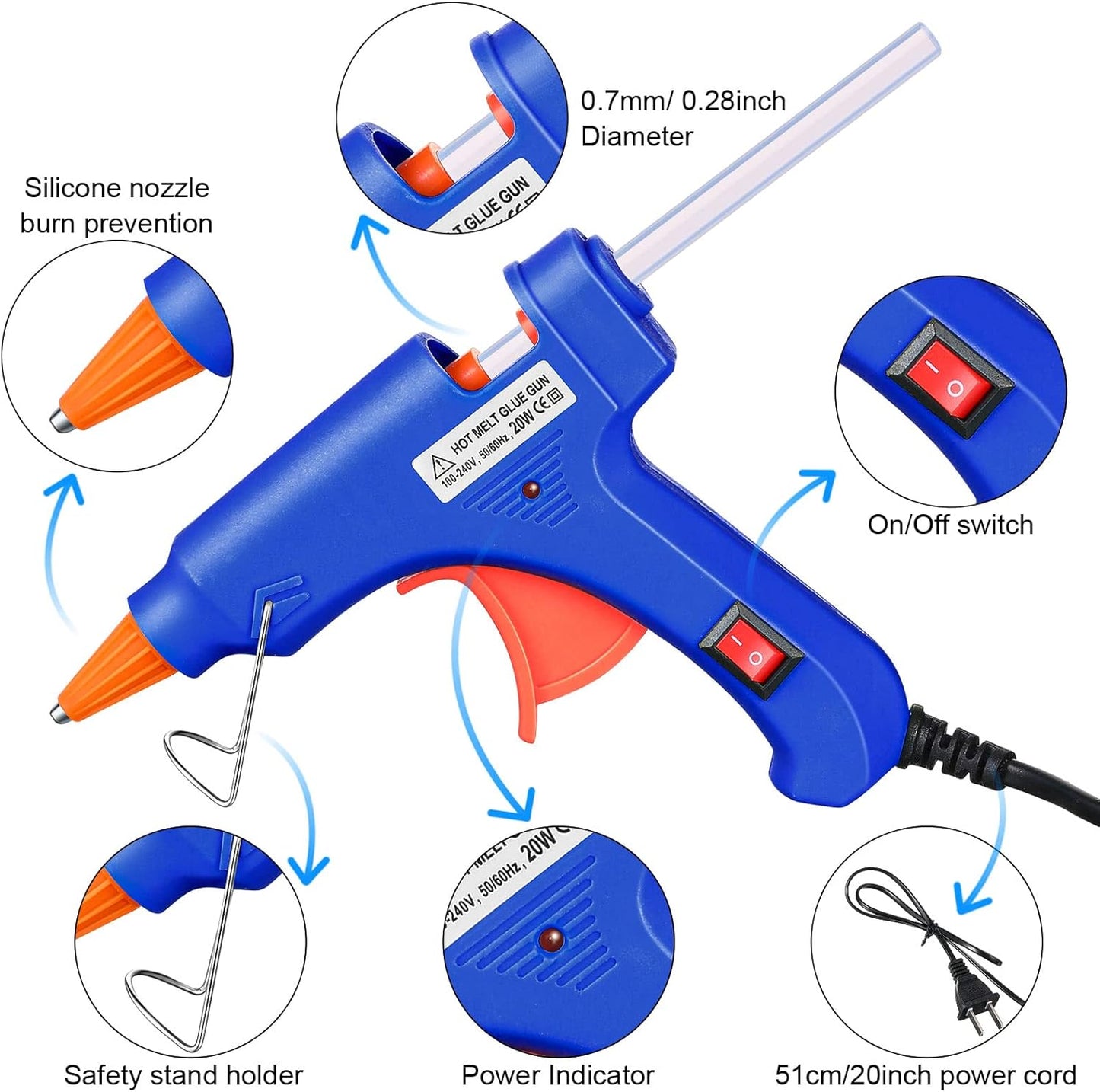 2 Pieces Mini Hot Glue Gun with 10 Glue Sticks for Class Projects Small Hot Melt Gun for Kids Low Temp Glue Gun with Rubber Protector Craft Glue Gun for DIY Arts, Sealing, Home Repairs, 20 W