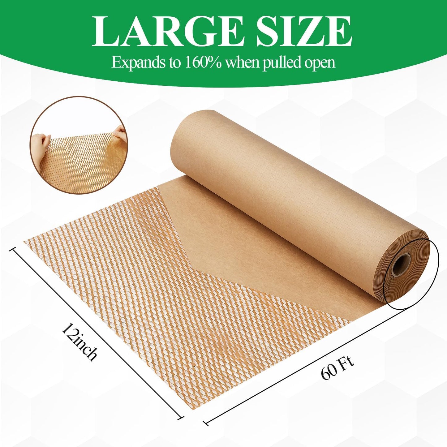 Honeycomb Packing Paper Wrap 12"x60' Recycled Bubble Cushioning Wrap Roll Eco Friendly Shipping Boxes Moving Wrap Packing Supplies Material with 10 Fragile Sticker Labels
