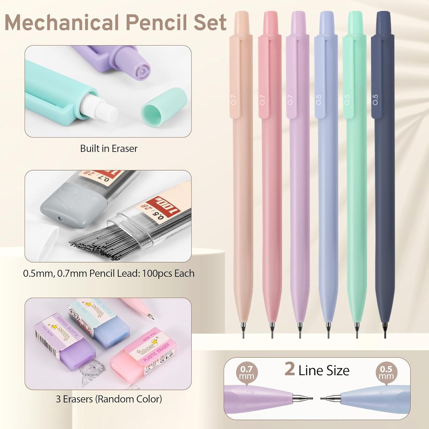 DazSirit 62 PCS Aesthetic School Supplies with Foldable Pencil Case, 12 Pastel Highlighters, 4 Erasable Pens, 5 Gel Pens, 6 Mechanical Pencils, Sticky Notes, Complete Stationery Kit, Purple