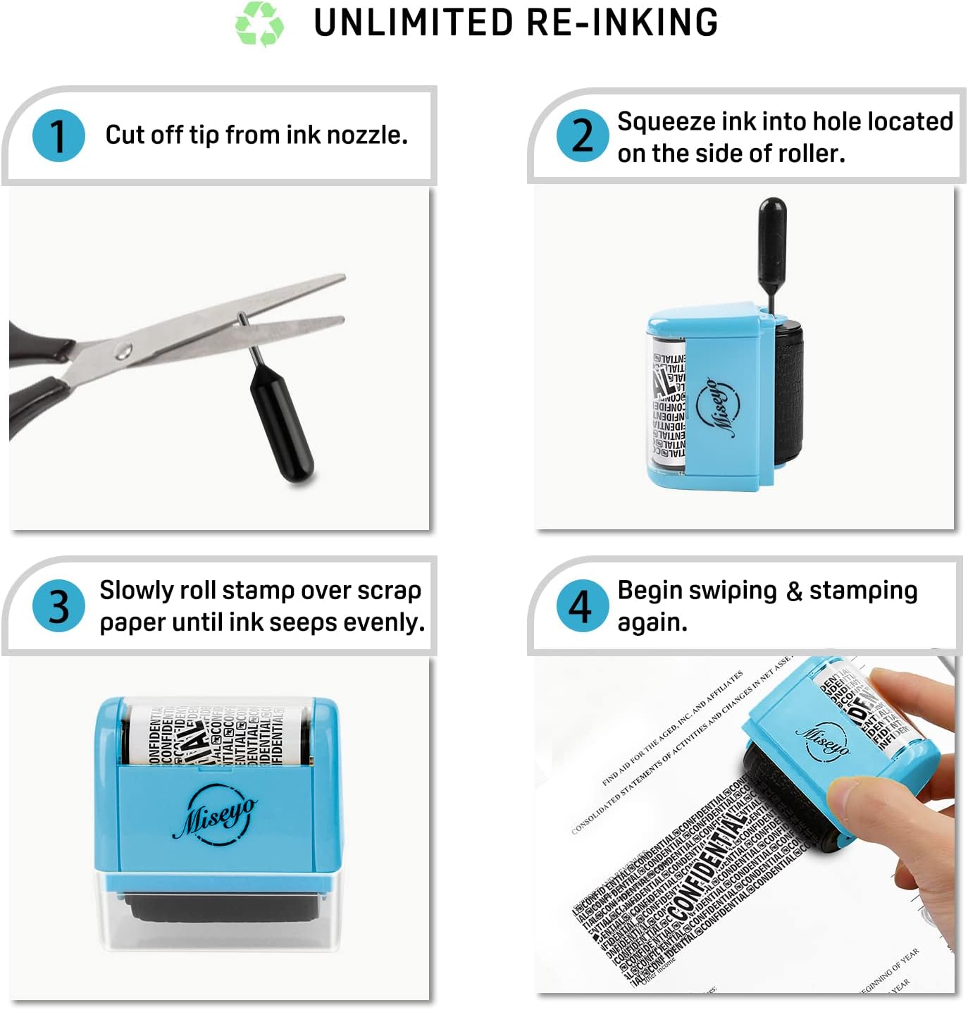 Miseyo Wide Roller Stamp Identity Theft Stamp 1.5 Inch Perfect for Privacy Protection,Anti-Theft Security Confidential Easy for Guard Personal Information Blockout - 3Pack Set