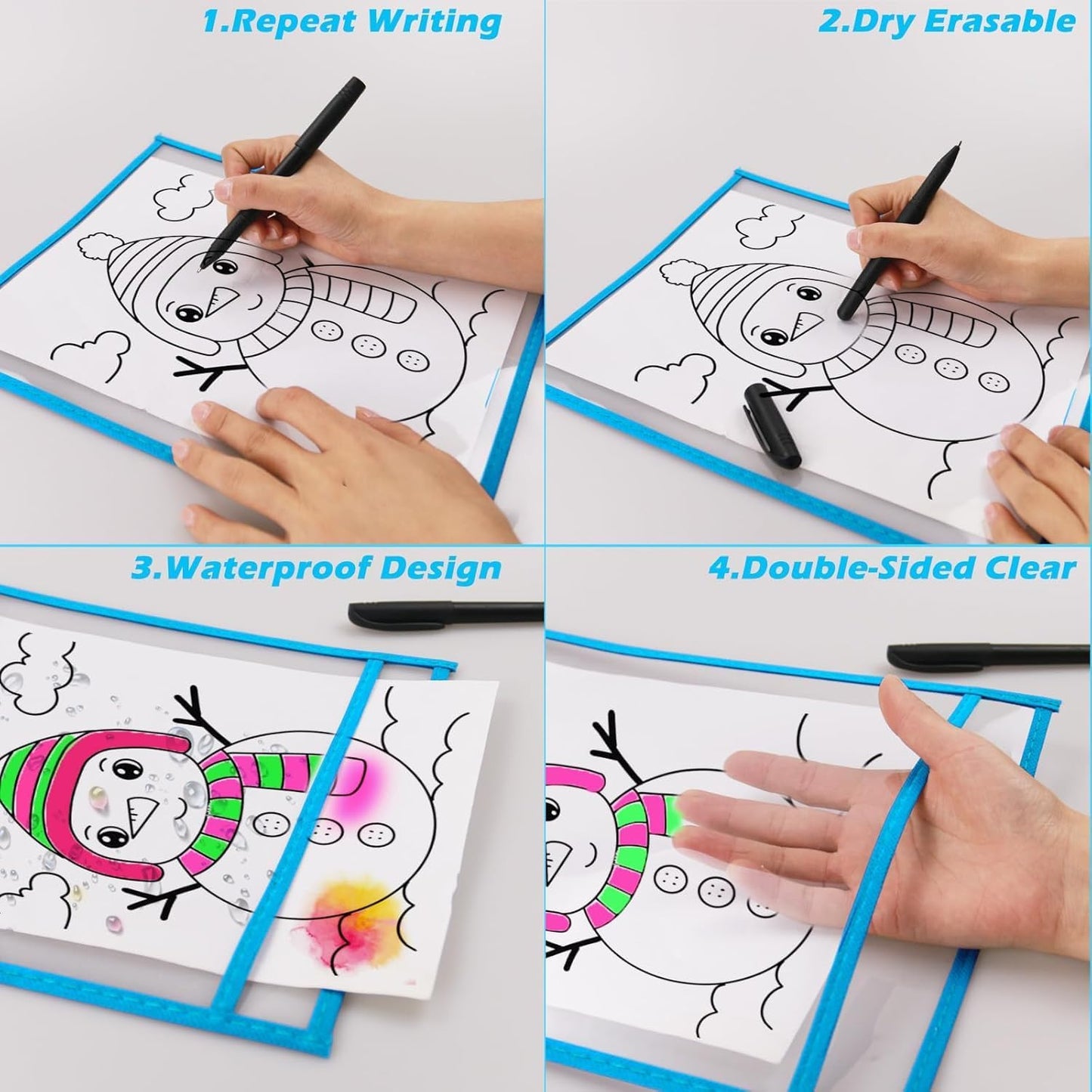 80 Packs Dry-Erase Pockets Bulk Oversized Reusable Dry Erase Pocket Sleeves with 5 Rings, 16 Assorted Colors 10x14 Ticket Holders, Clear Plastic Sheet Protectors, Teacher School Classroom Supplies