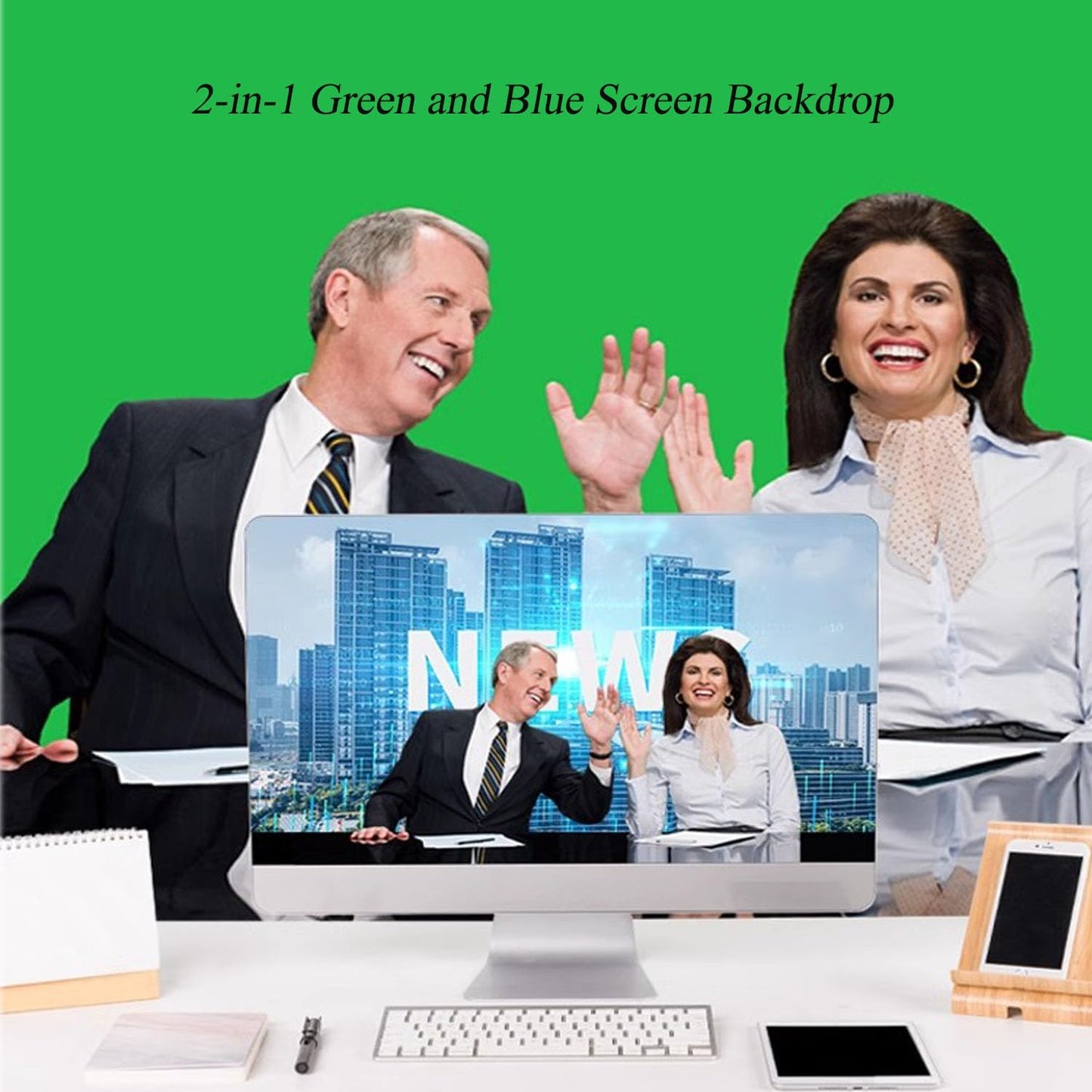 5x6.6ft/1.5×2m Chromakey Backdrop, 2-in-1 Green Screen and Blue Screen, Collapsible Pop Up Reversible Background for Photography Studio, Live Streaming, Video Shooting, YouTube(Green/Blue)