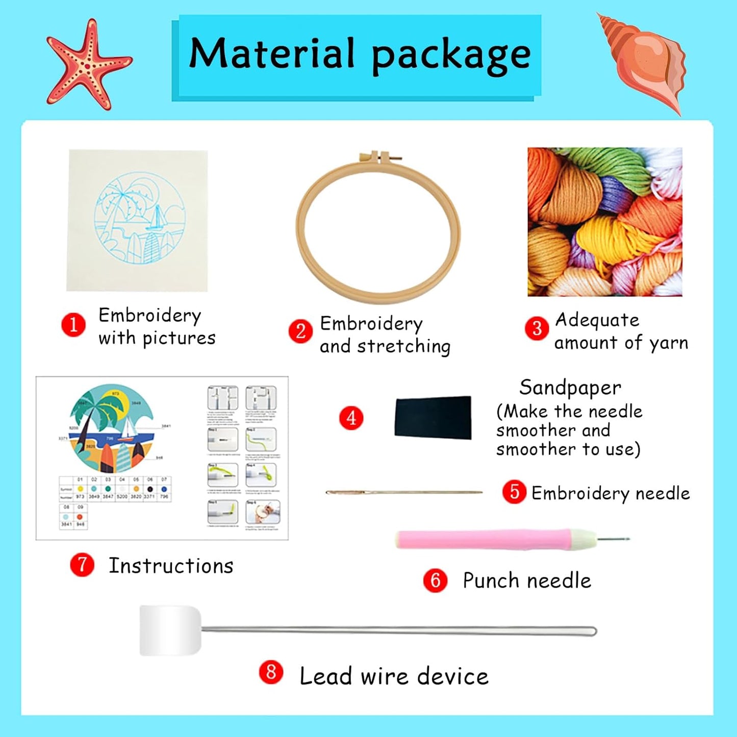 ILYUFO Punch Needle Kits Adults Beginner DIY Dreamy Beach Style 8 in Hoop Embroidery Set Starter Punch Needle Tool for Art Crafts, Ideal for All Ages, Perfect Festival Decoration & Gift (Flamingo)