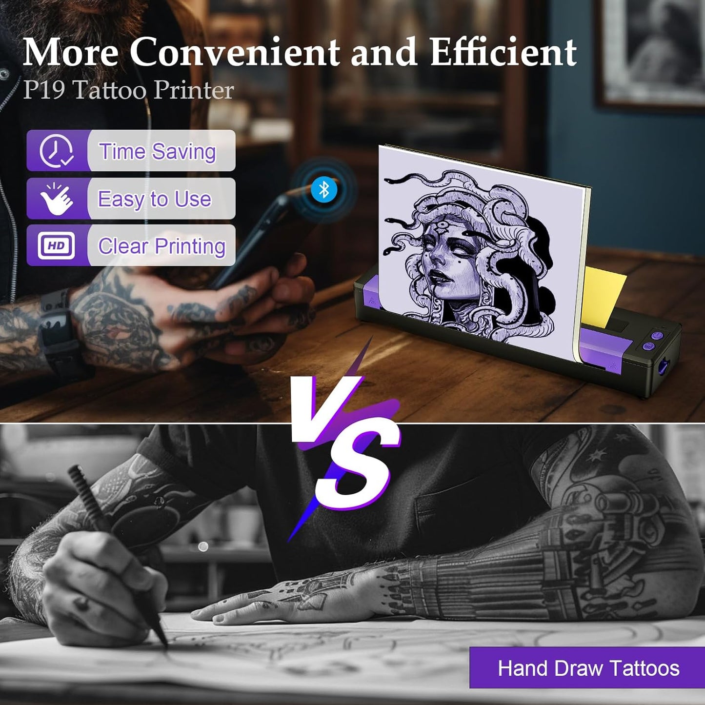 Bagana Tattoo Stencil Printer, Bluetooth Thermal Wireless Portable Temporary Tattoo Transfer Printer Machine Kit Compatible with Tablet,Smartphone & PC