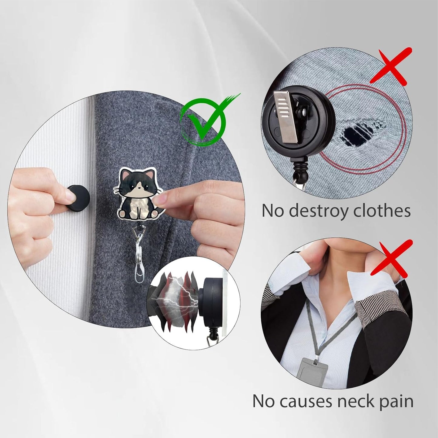 Magnetic Badge Holder, Funny Cute Cat Retractable Badge Reel, ID Card Clip for Nurses, Teachers, Office Professionals