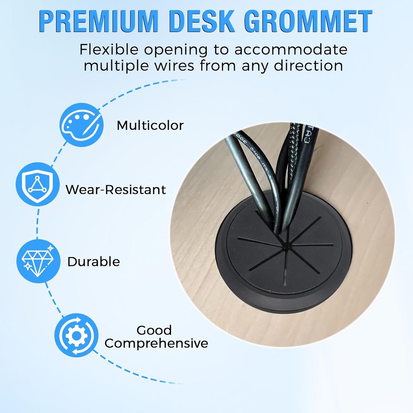 Desk Grommet 2" (50 mm), Desk Hole Cover for Cables Black, Cable Grommet ABS Plastic, Desk Hole Grommet for Office and Home Table Cable, Detachable & Flexible Cable Cord Organizer-2 Pcs