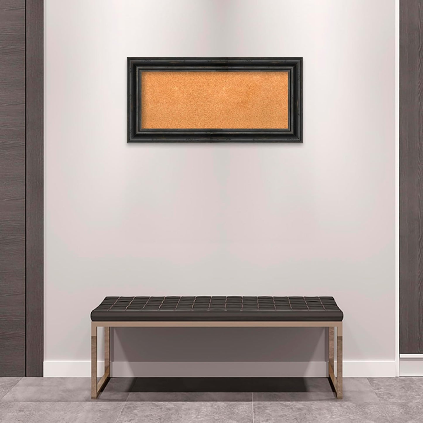 Amanti Art Natural Cork Board for Wall, 17x35 Vision Board with Black Wood Frame, Medium Corkboard Office Decor for Home Organization, Country Rustic Corkboard Pinboard to Display Items for Home