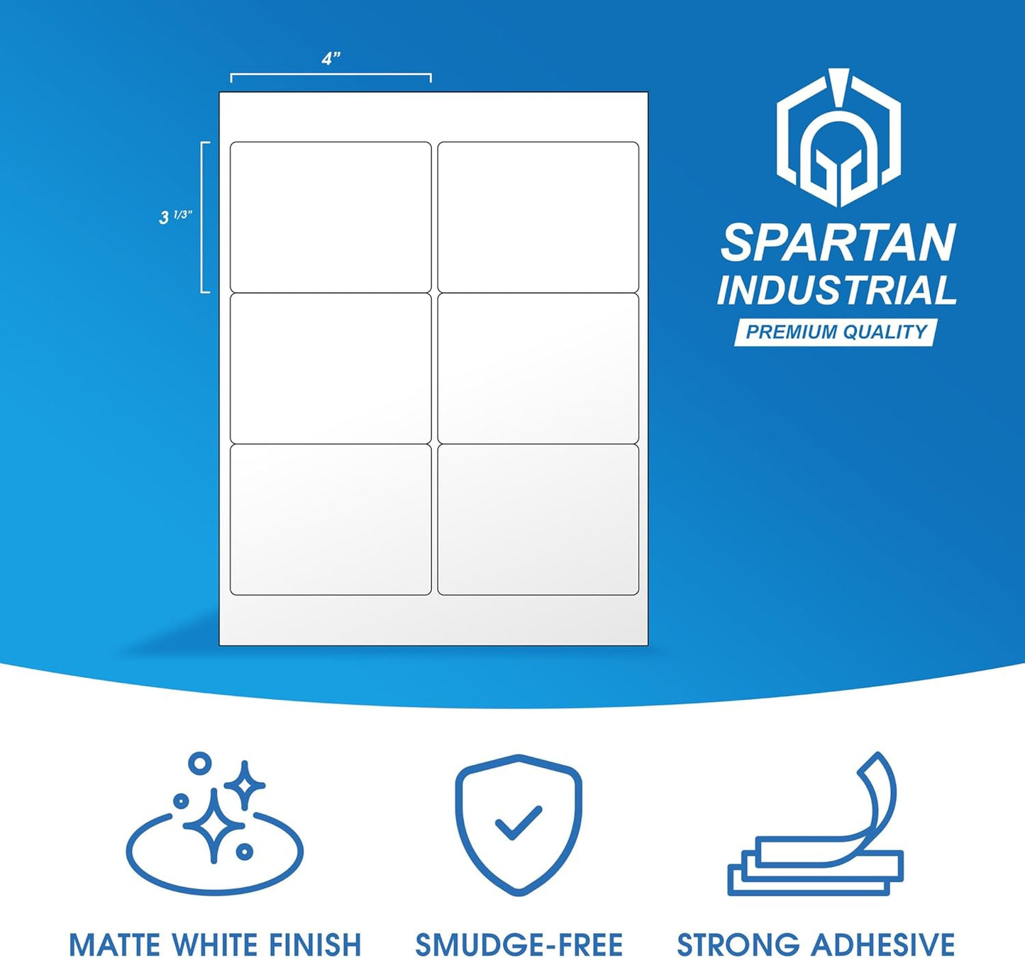 3 1/3" X 4" Matte White Shipping Labels Compatible with Inkjet and Laser Printers - 500 Sheets, 3000 Printable Stickers for Mailing, Product IDs, Organization - Spartan Industrial